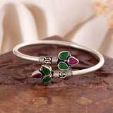 Phool Color Stone Silver Bangle