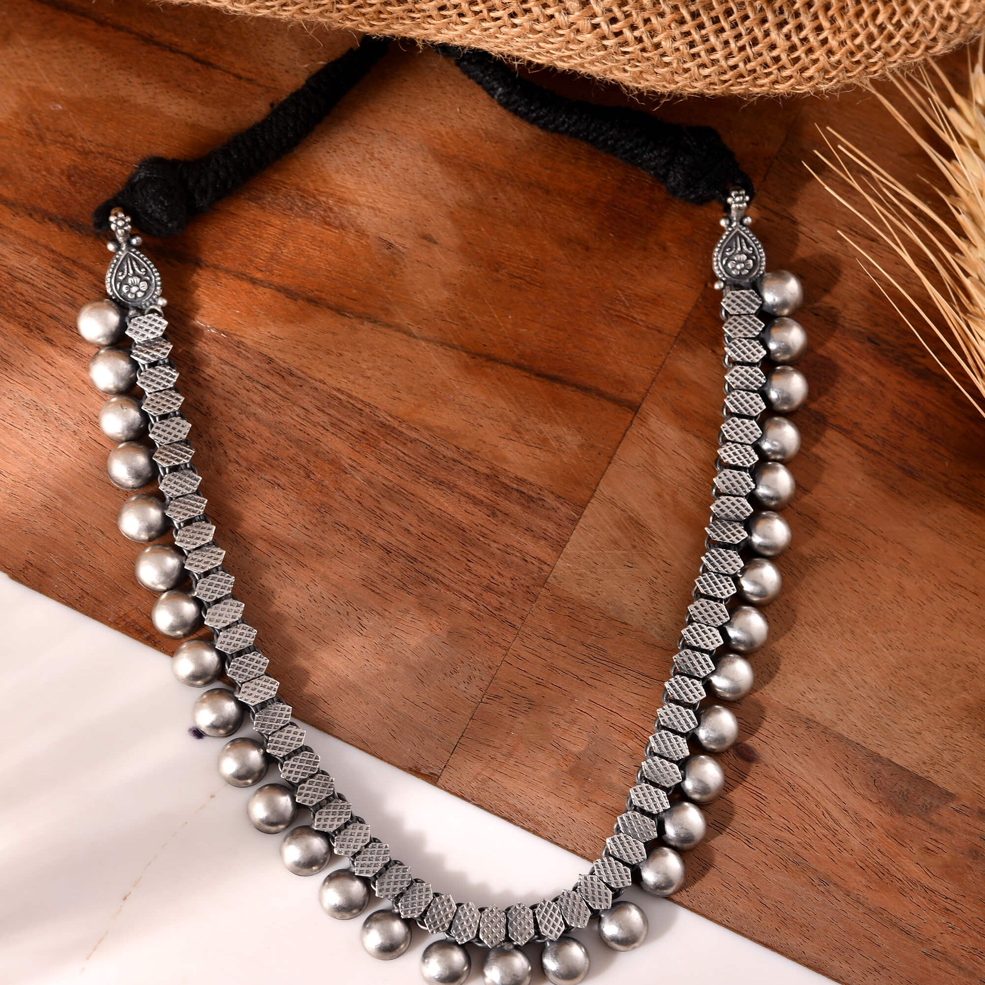 Silver Ball Tribal Necklace - 925 Silver Jewellery Meera Jaipur