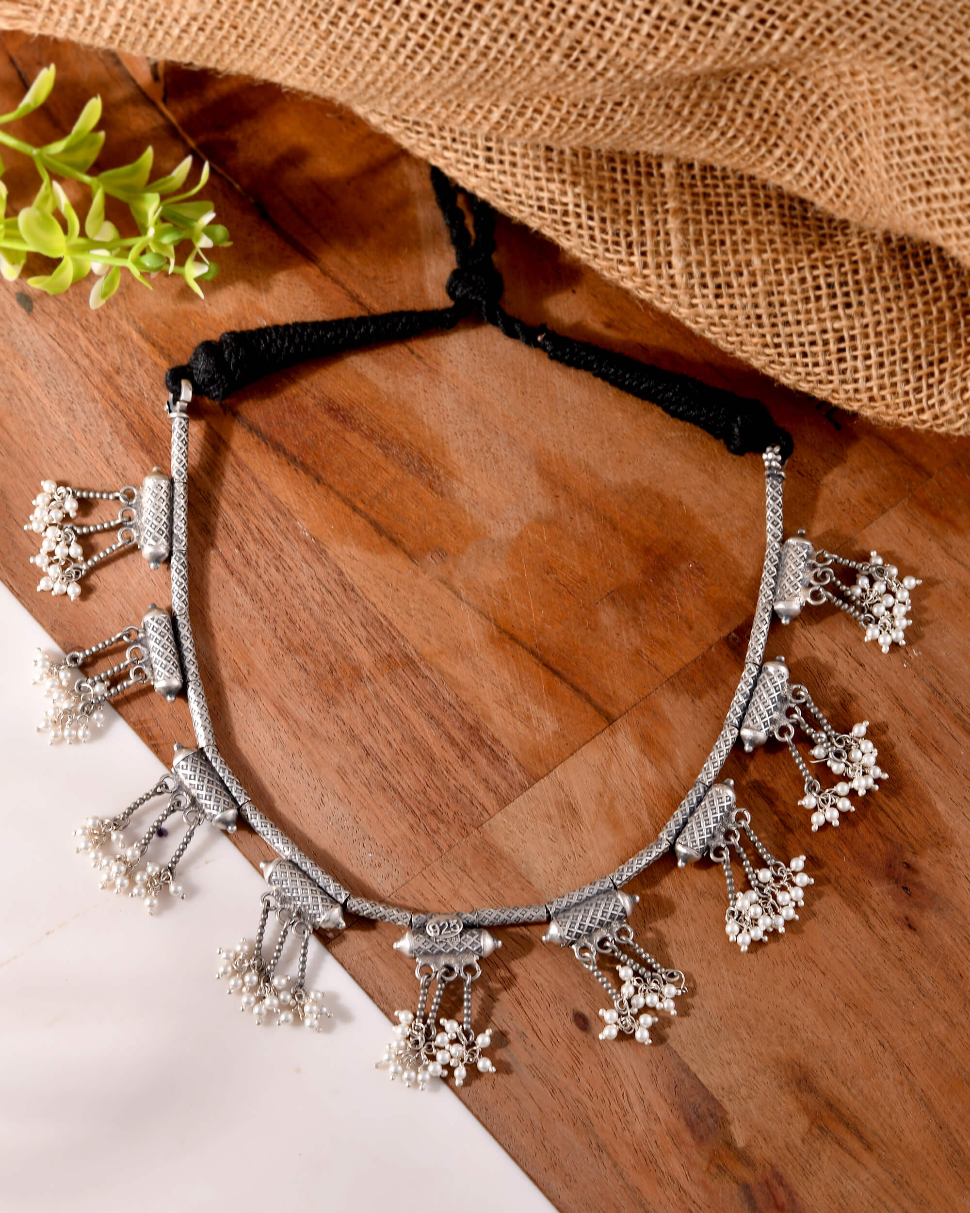 Silver Pearl Drop Choker Necklace - 925 Silver Jewellery Meera Jaipur