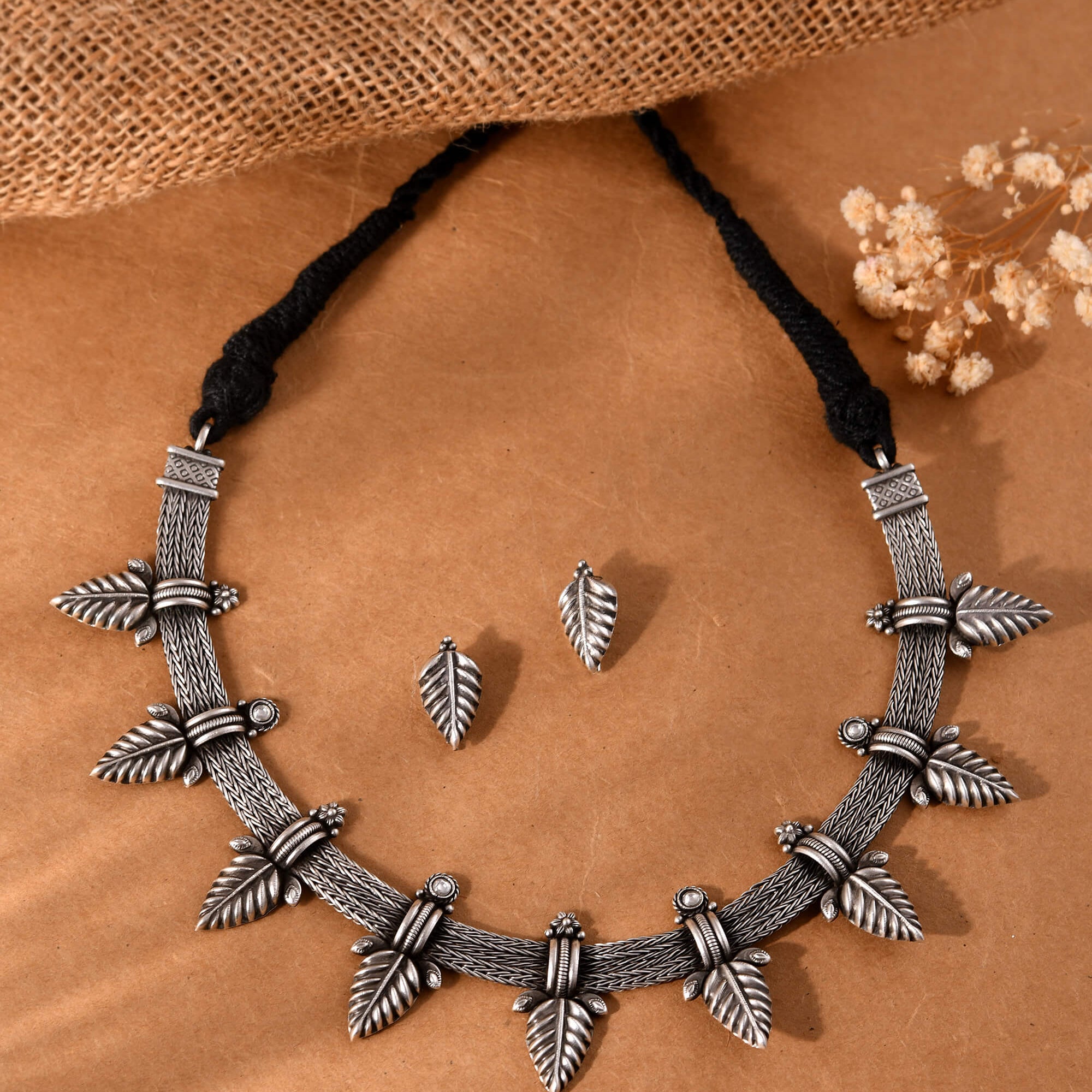 Tribal Silver Leaf Necklace - 925 Silver Jewellery Meera Jaipur