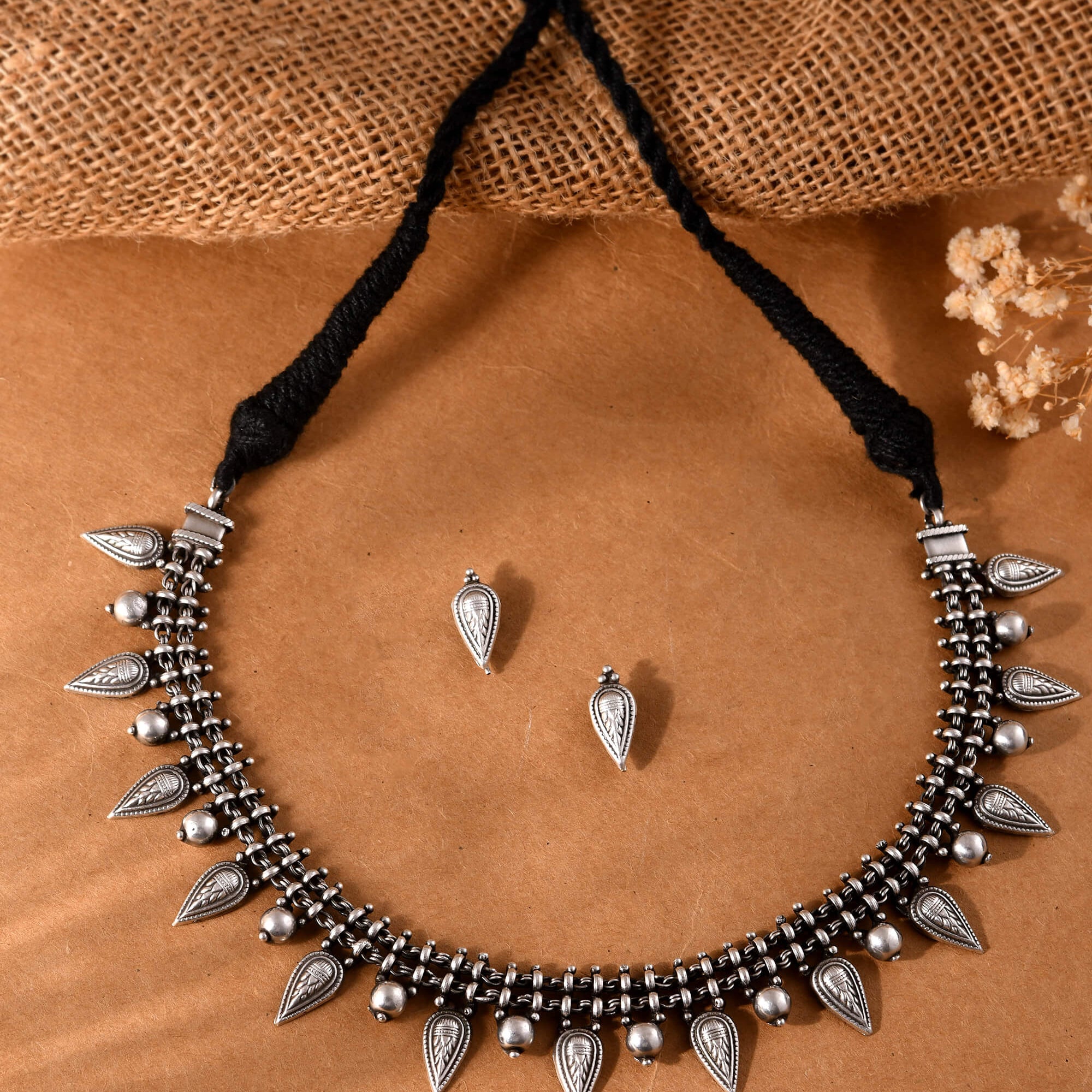 Tribal Silver Droplet Necklace - 925 Silver Jewellery Meera Jaipur