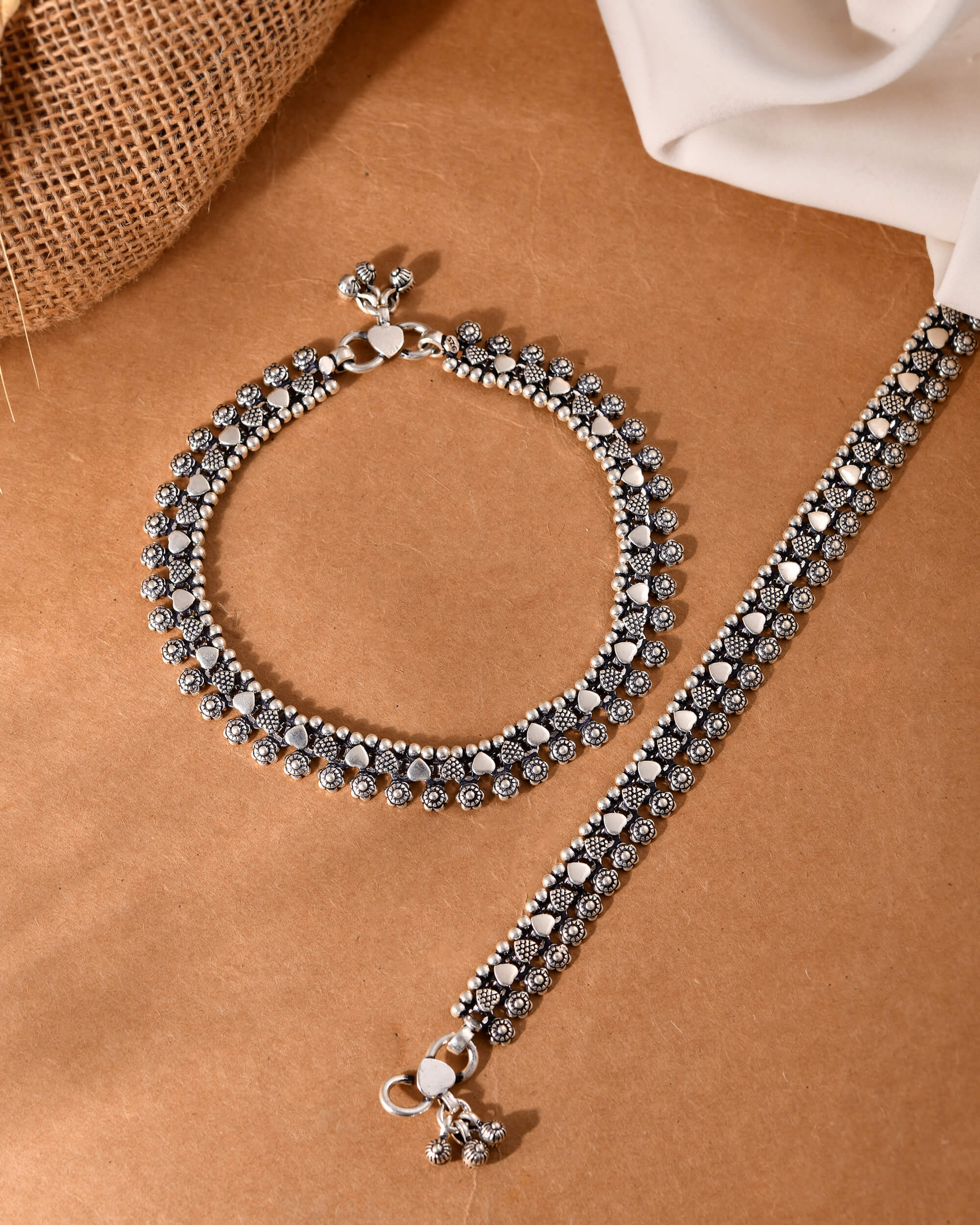 Gulab Silver Anklet - 925 Silver Jewellery Meera Jaipur