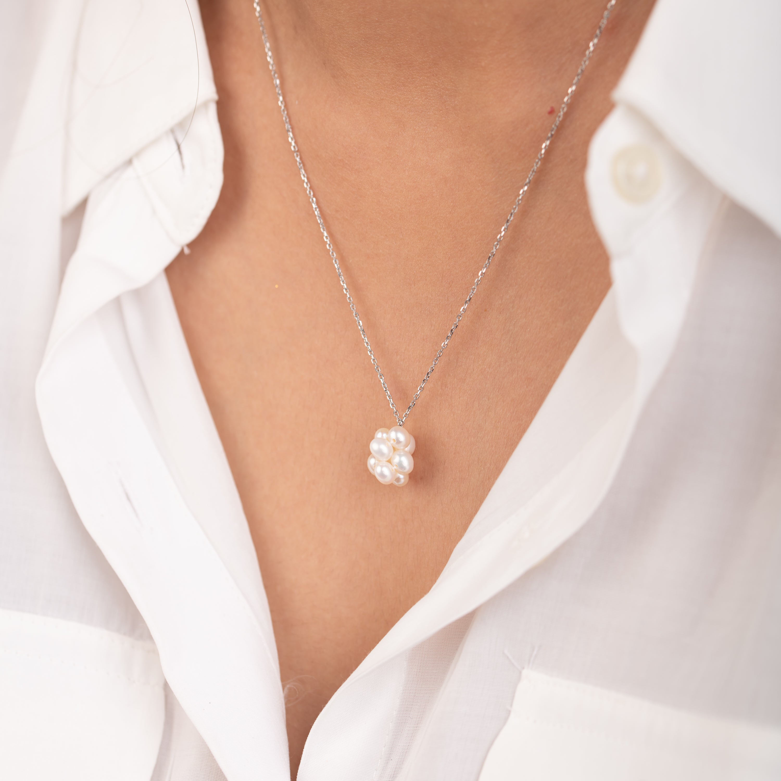 White Pearl Necklace - 925 Silver Jewellery Meera Jaipur