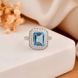 Emerald cut BT silver ring