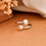 Dual pearl silver ring