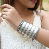 Tribal silver bangle with lock