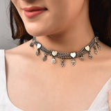 Heart Silver line choker Necklace