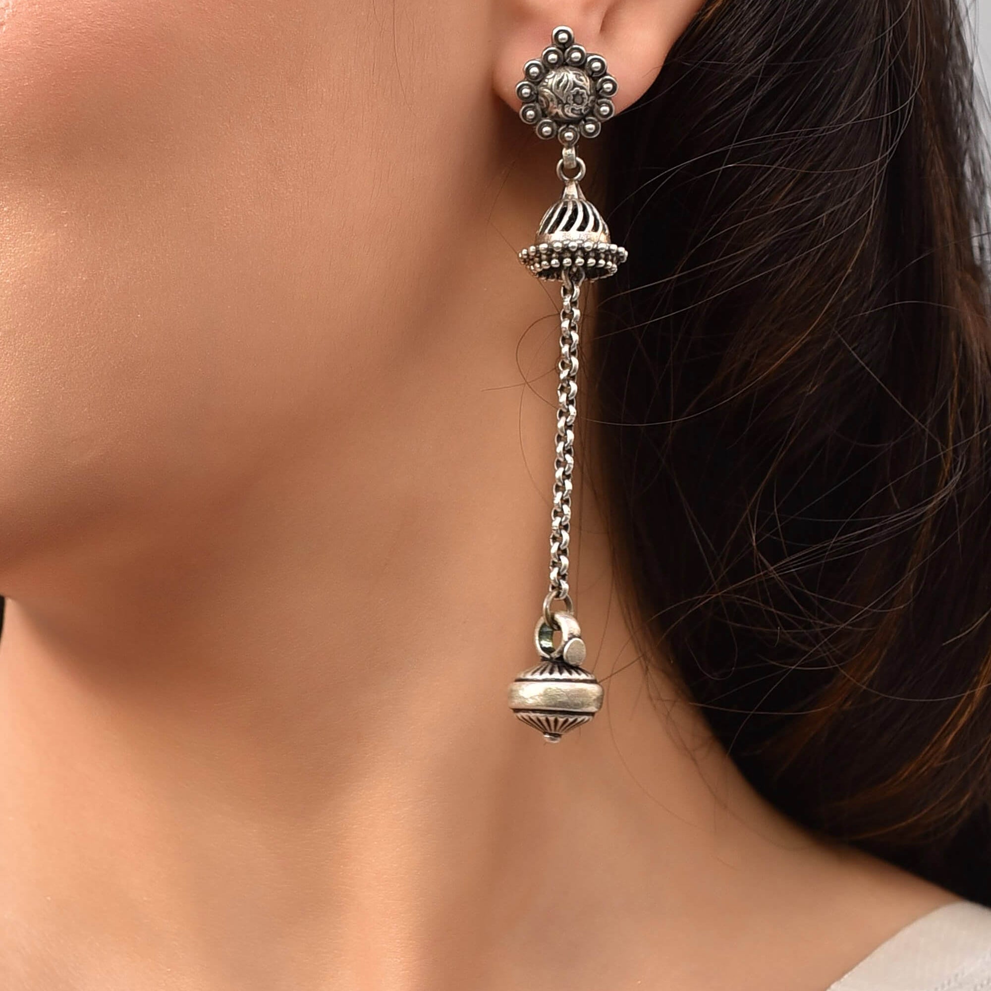 Aradhya Long Silver Earrings - 925 Silver Jewellery Meera Jaipur