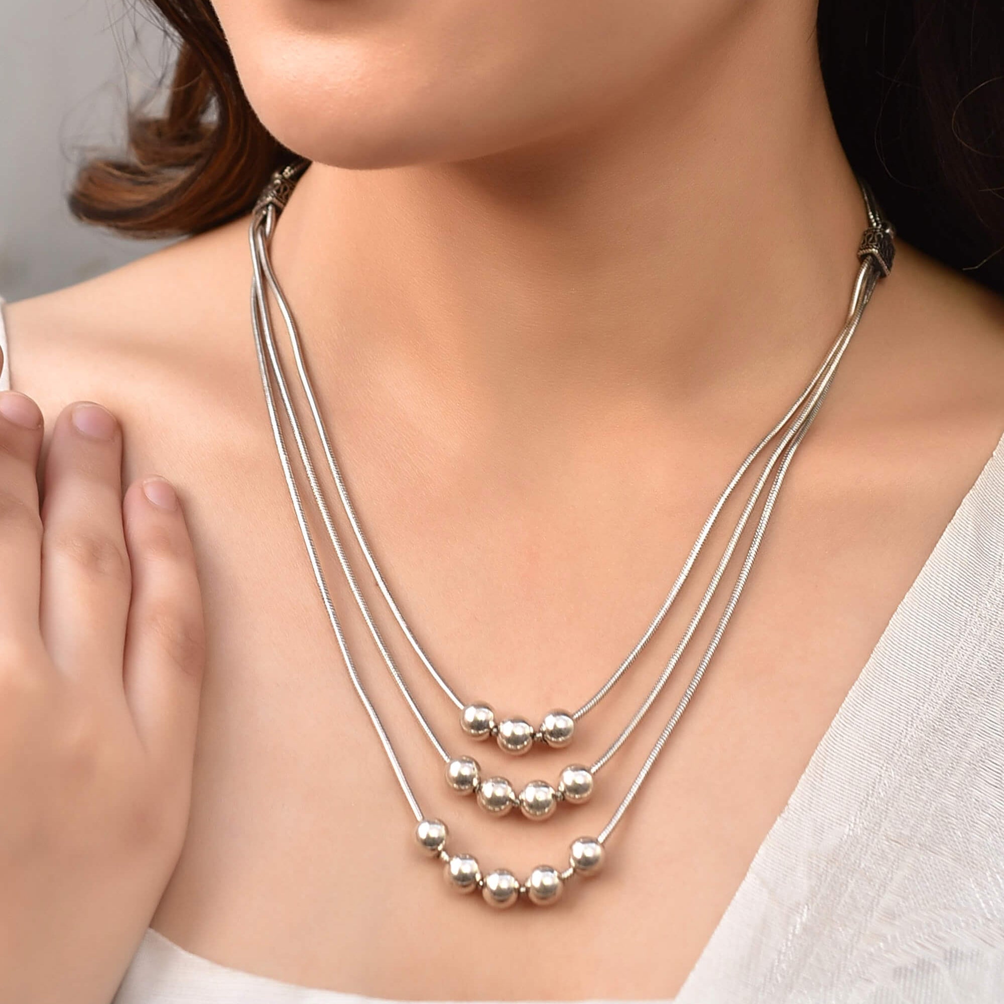 3 Line Silver Necklace - 925 Silver Jewellery Meera Jaipur