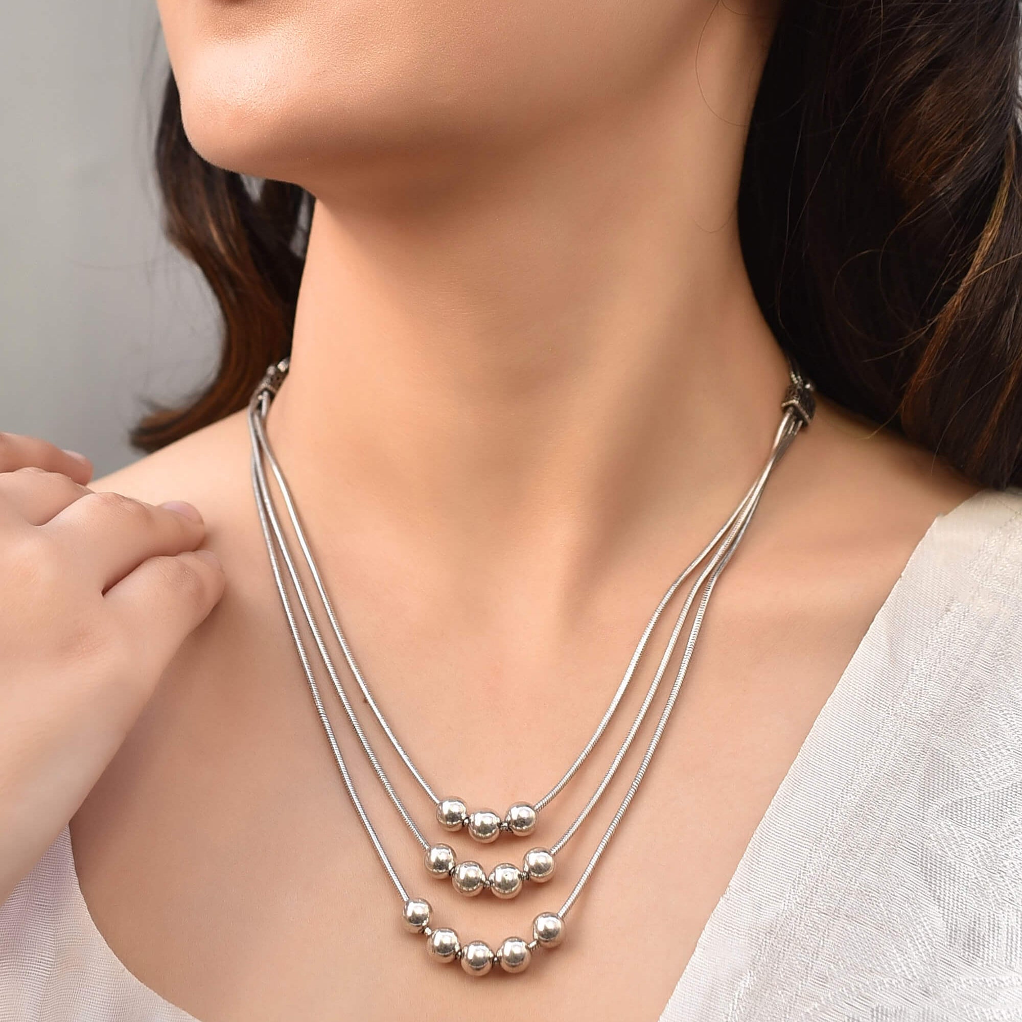 3 Line Silver Necklace - 925 Silver Jewellery Meera Jaipur