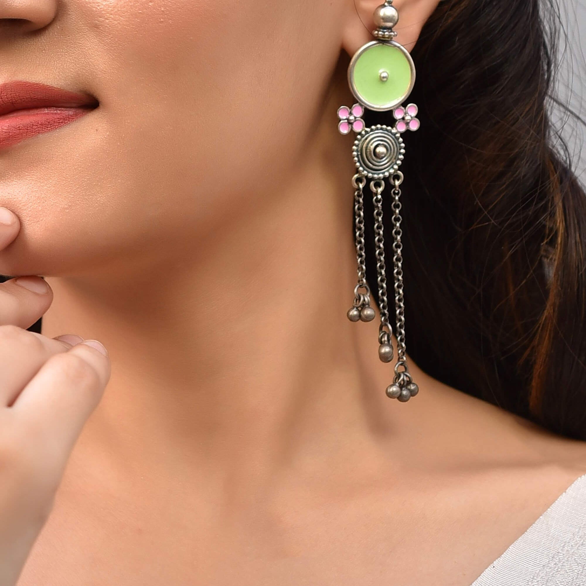 Meenakari Silver Earrings - 925 Silver Jewellery Meera Jaipur