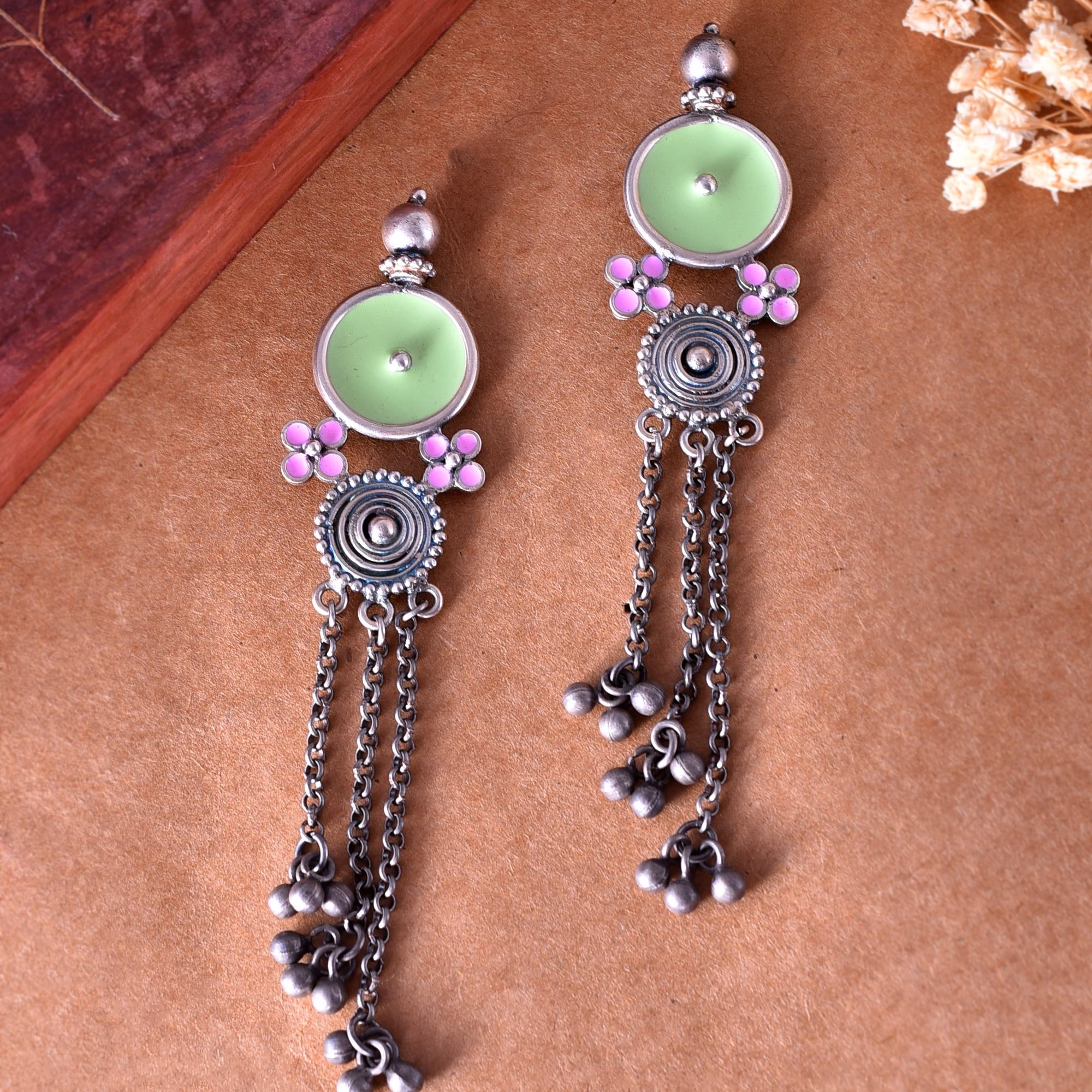 Meenakari Silver Earrings - 925 Silver Jewellery Meera Jaipur