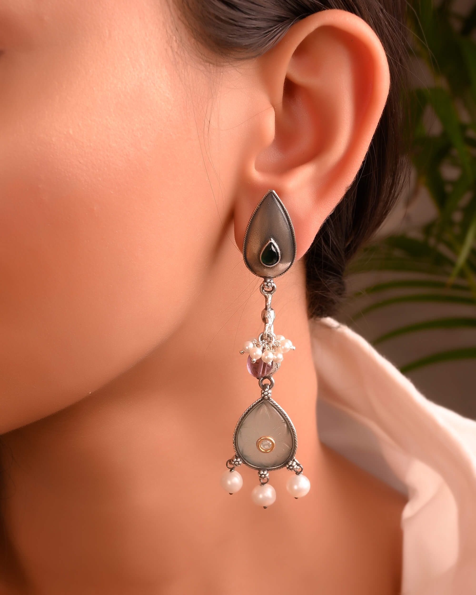 Ahilyah long Earring - 925 Silver Jewellery Meera Jaipur