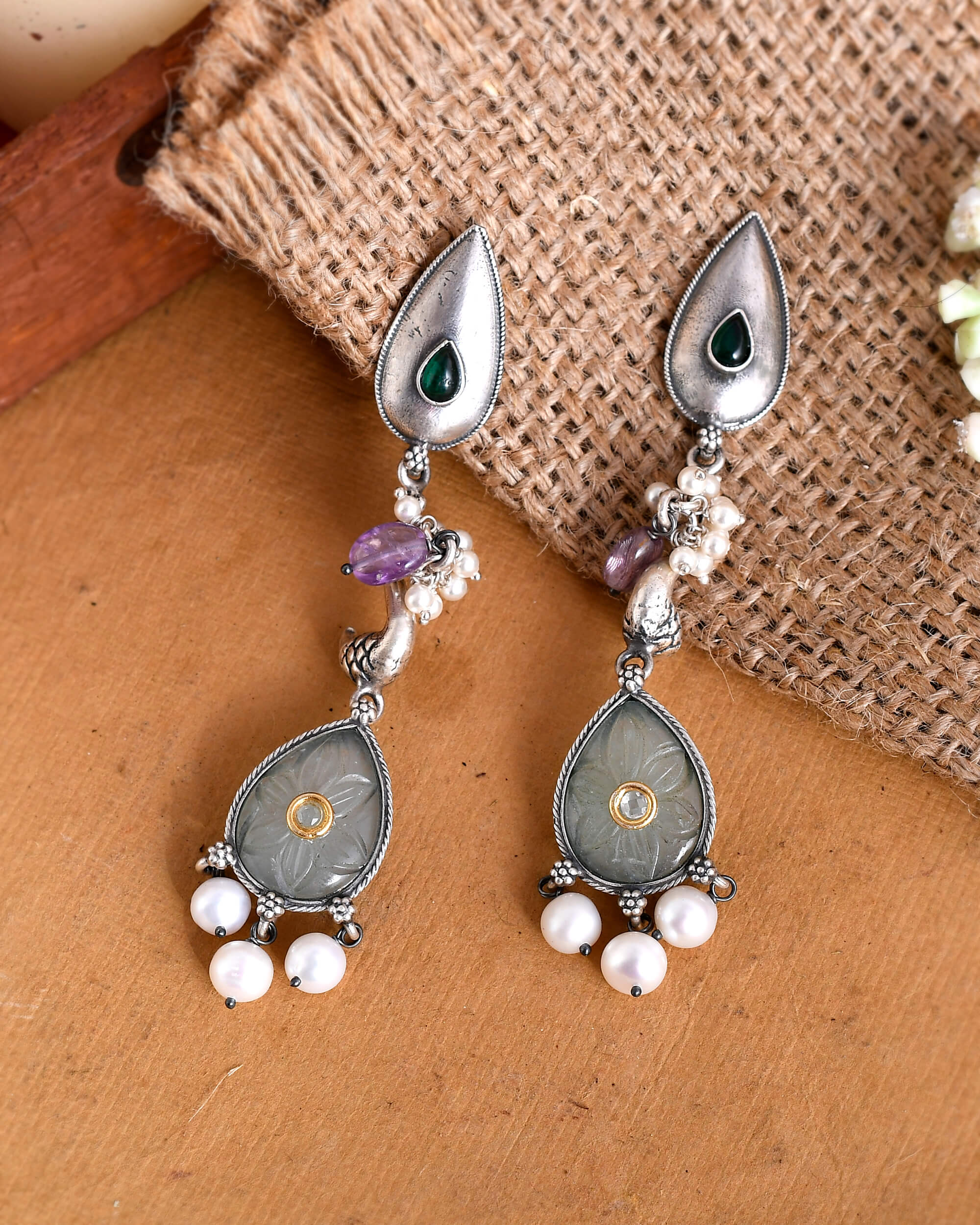 Ahilyah long Earring - 925 Silver Jewellery Meera Jaipur