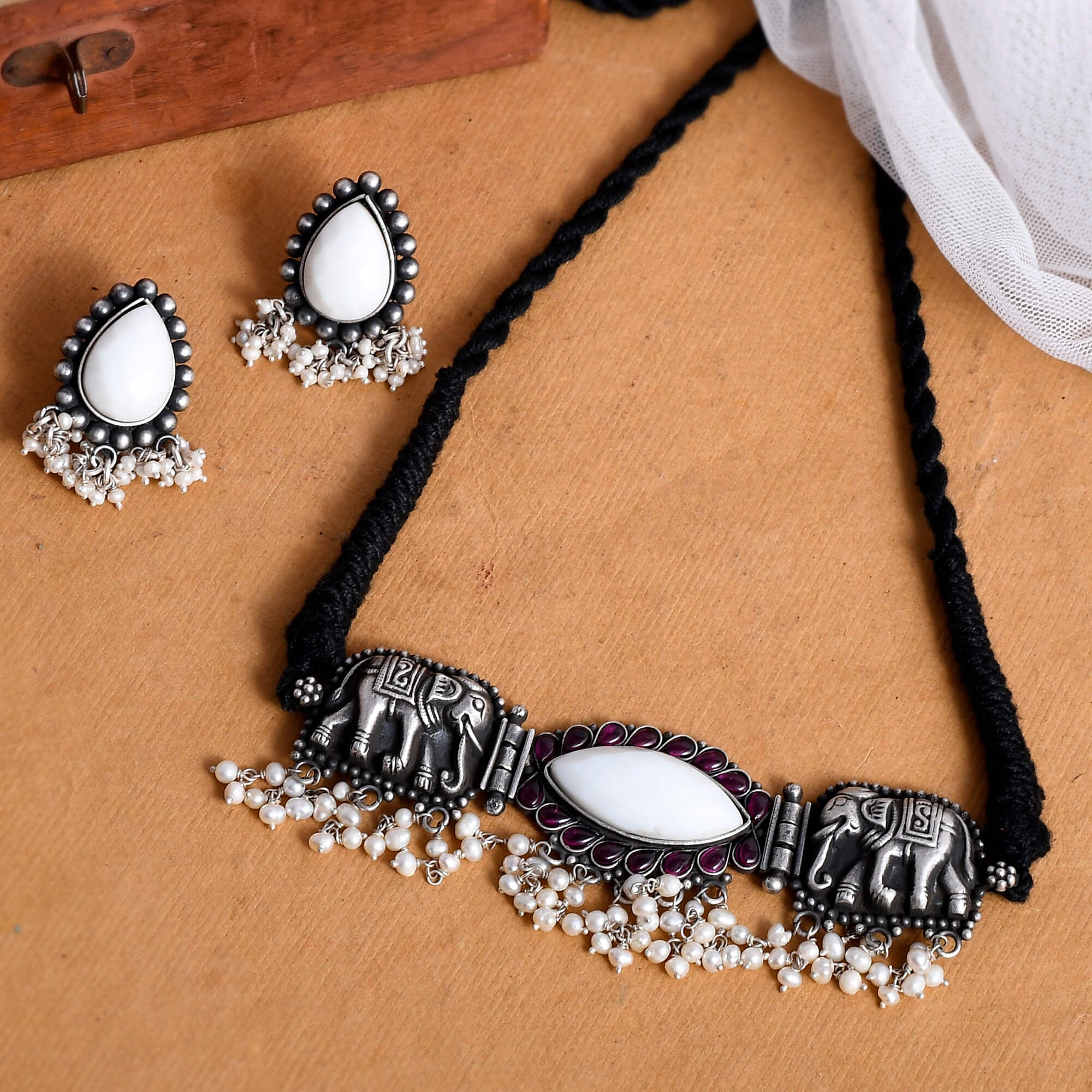 Hathi Silver Choker With Earrings - 925 Silver Jewellery Meera Jaipur