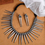 Tribal Silver Necklace With Earrings - 925 Silver Jewellery Meera Jaipur