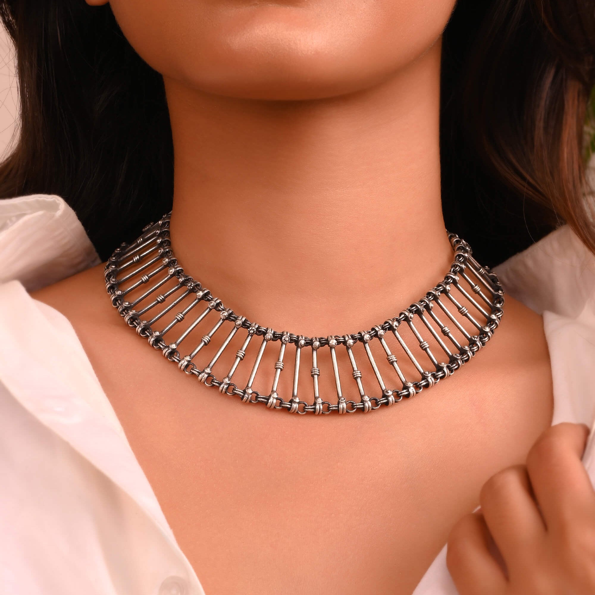 Oxidised Silver necklace - 925 Silver Jewellery Meera Jaipur