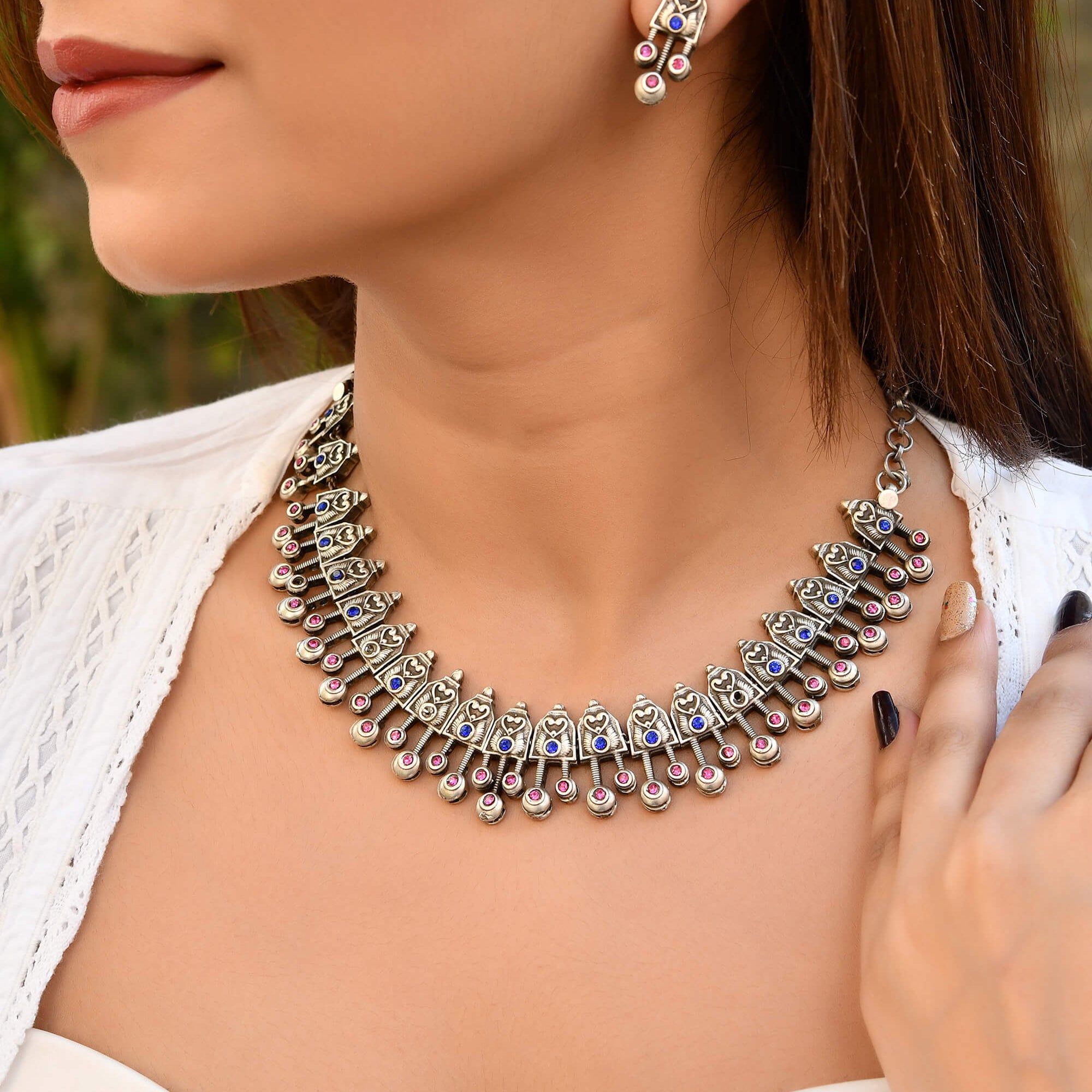 Gauri Silver Necklace - 925 Silver Jewellery Meera Jaipur