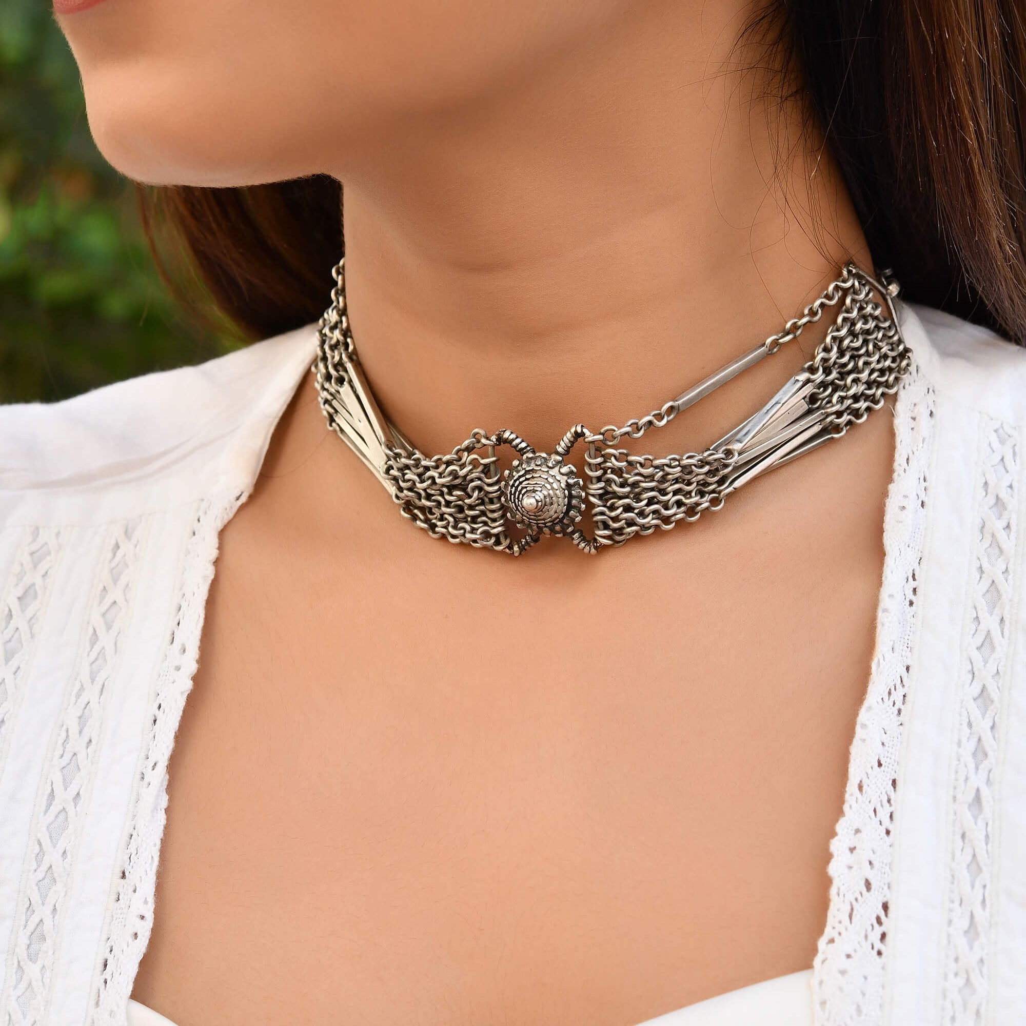 Devika Layered Silver Necklace - 925 Silver Jewellery Meera Jaipur