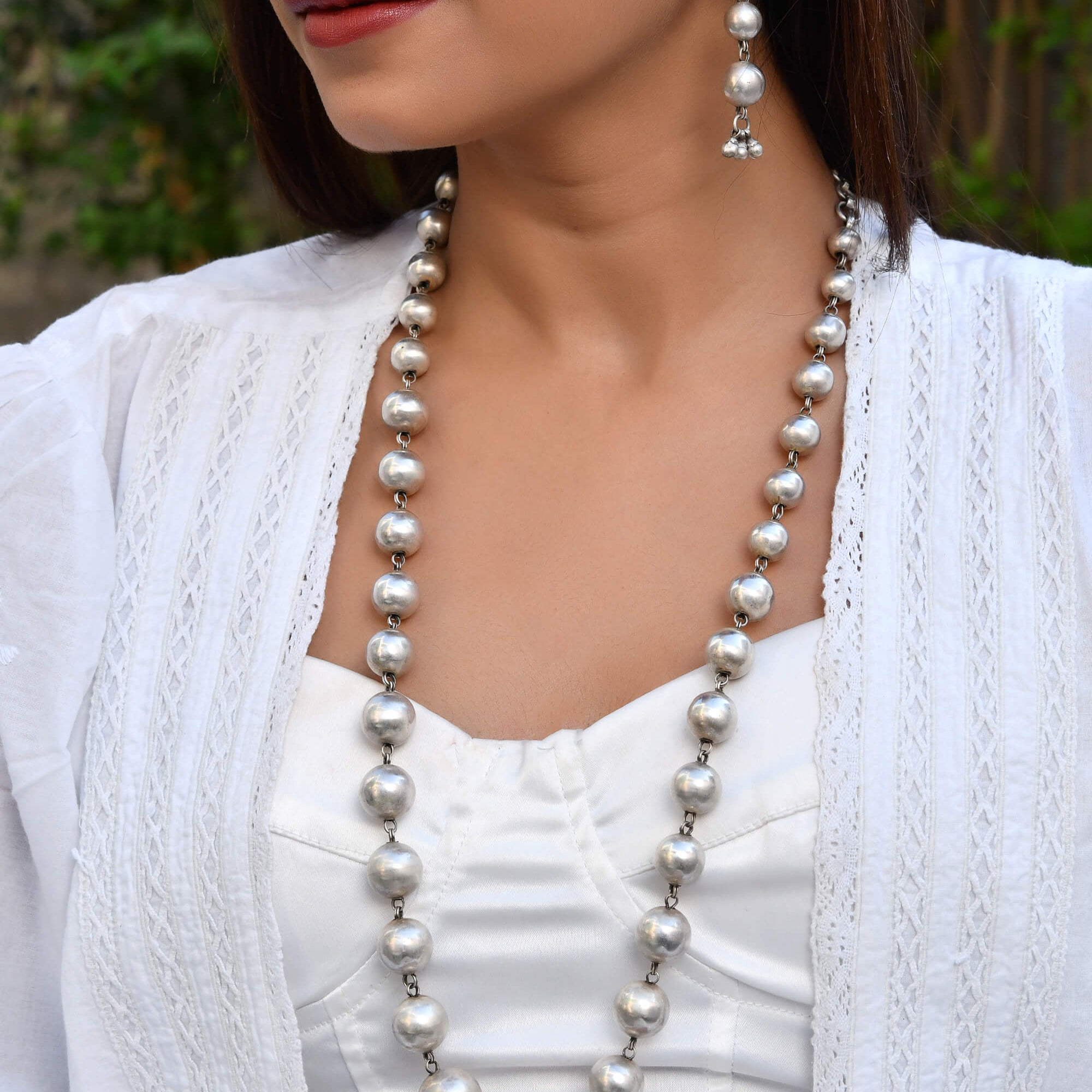 Round beads silver Necklace - 925 Silver Jewellery Meera Jaipur