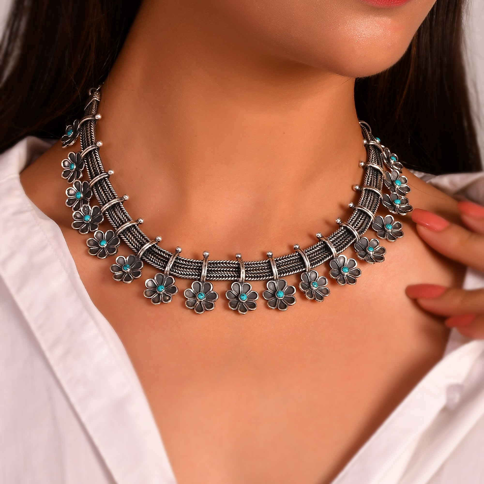 Mogra Necklace - 925 Silver Jewellery Meera Jaipur