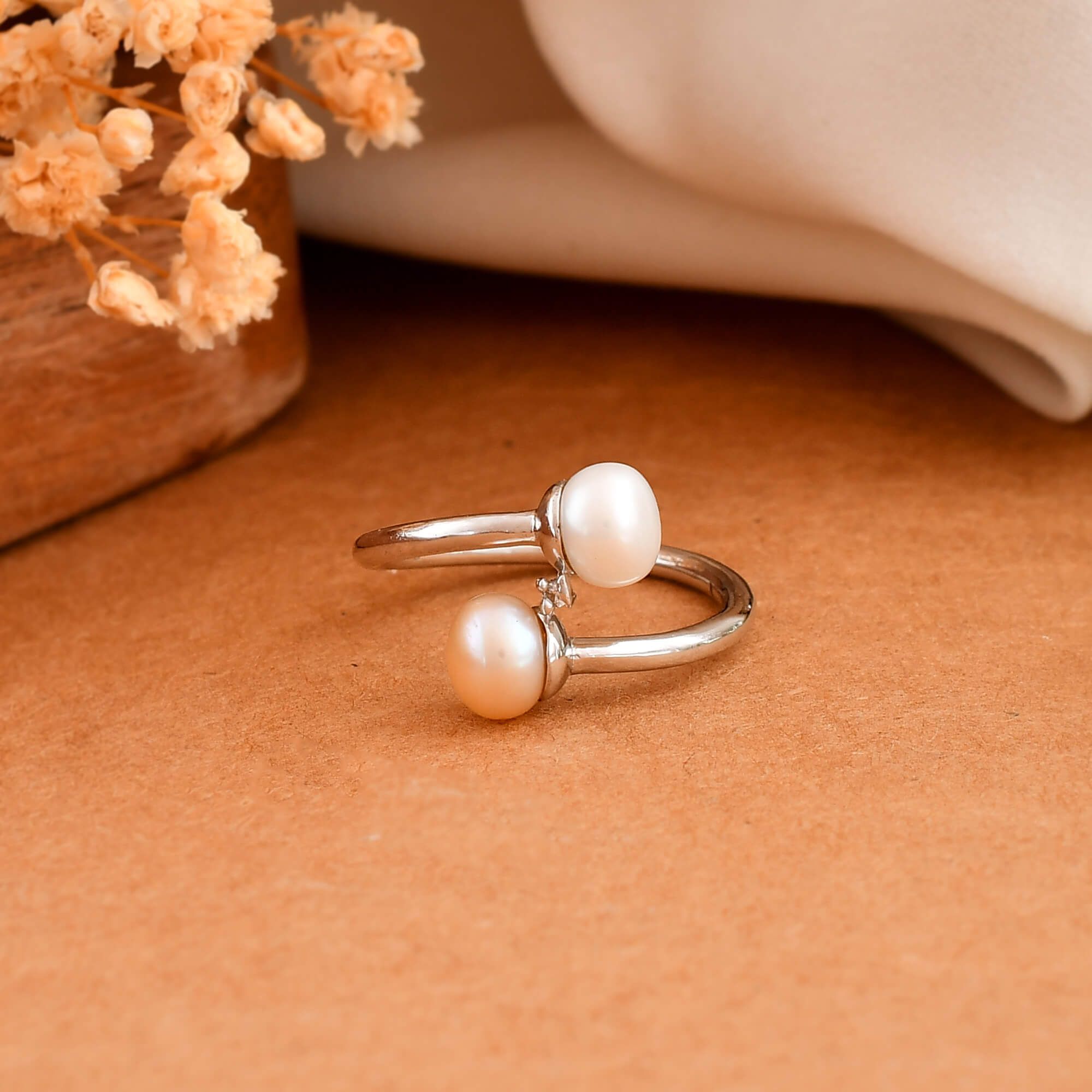 Dual pearl silver ring - 925 Silver Jewellery Meera Jaipur