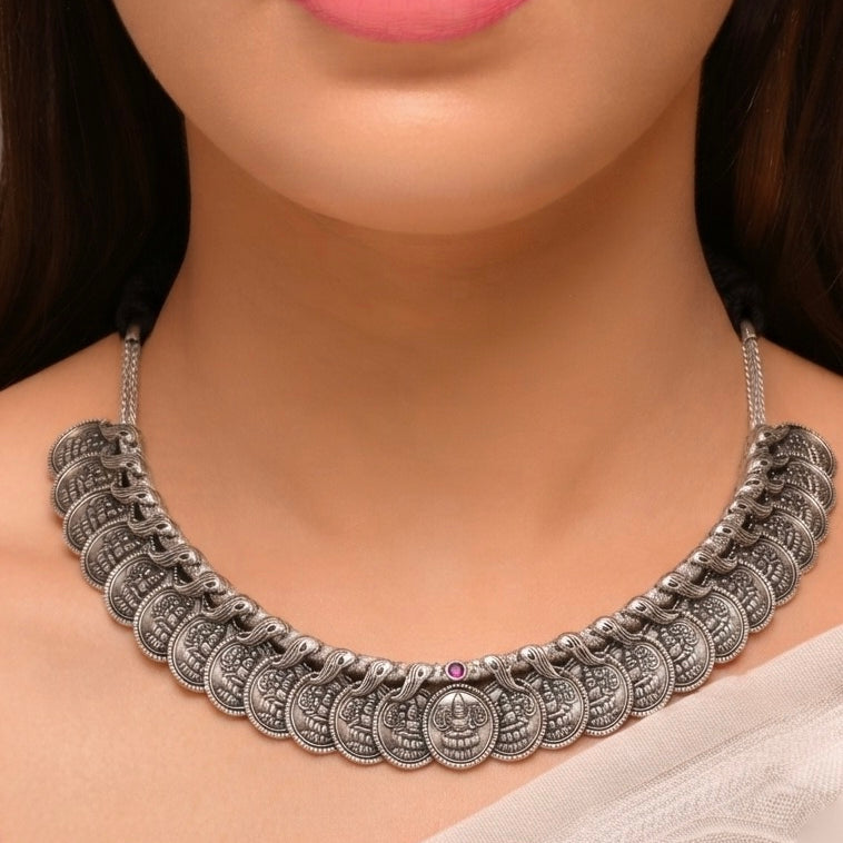Mayur coin silver necklace