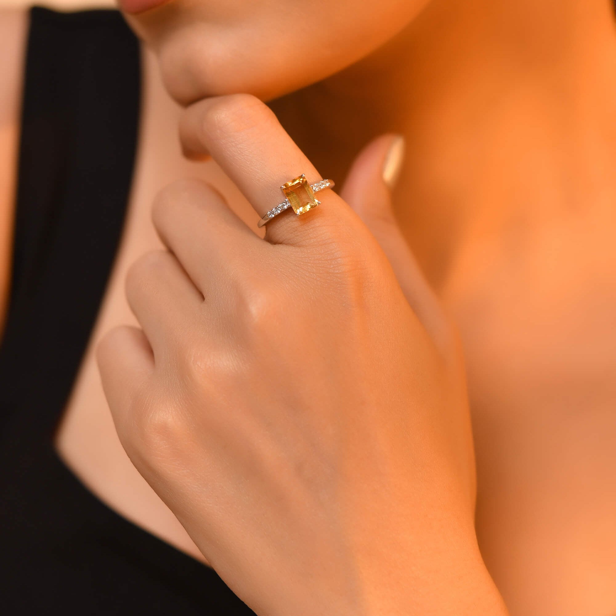 Emerald cut citrine silver ring - 925 Silver Jewellery Meera Jaipur