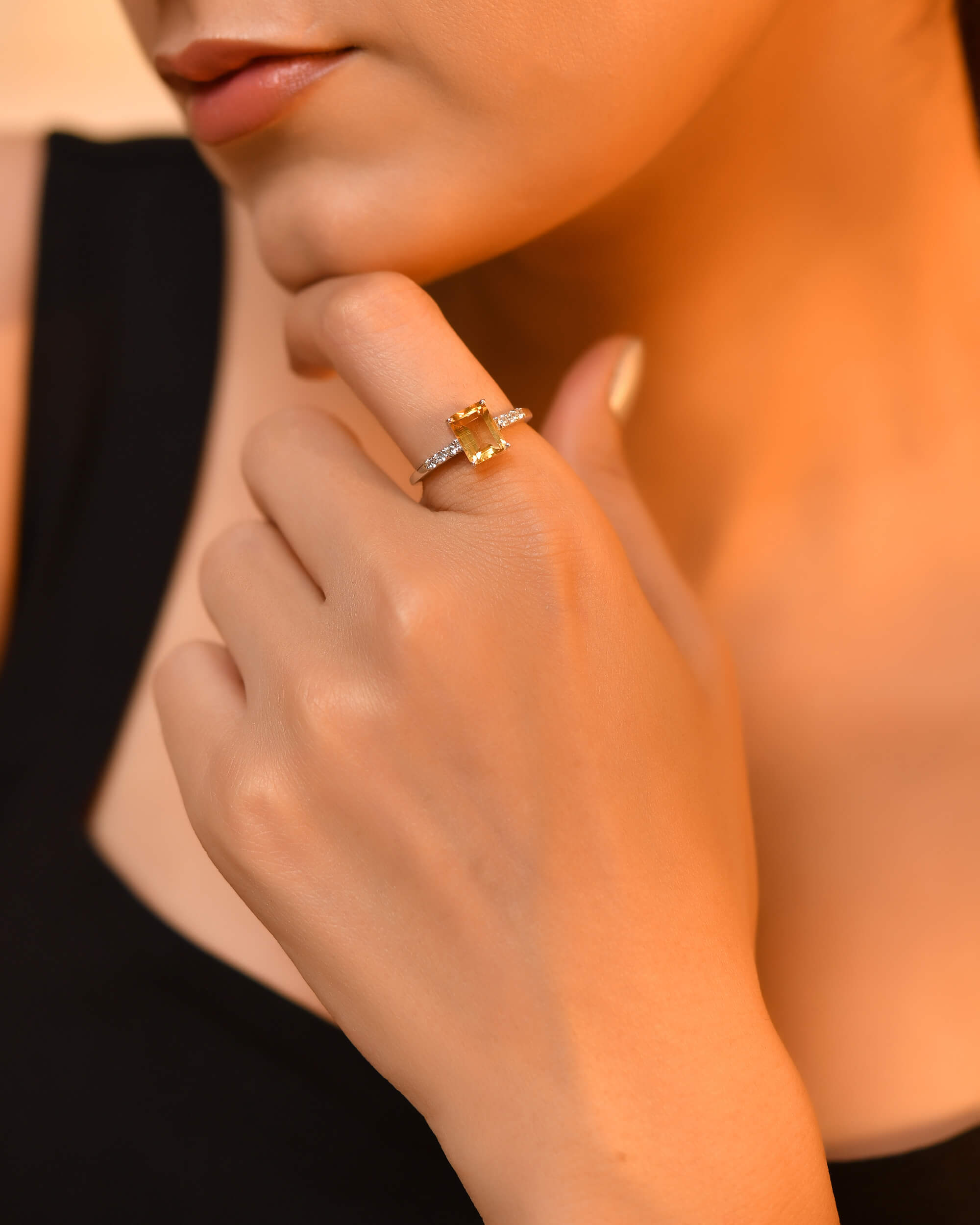 Emerald cut citrine silver ring - 925 Silver Jewellery Meera Jaipur