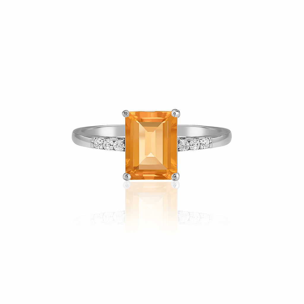Emerald cut citrine silver ring - 925 Silver Jewellery Meera Jaipur