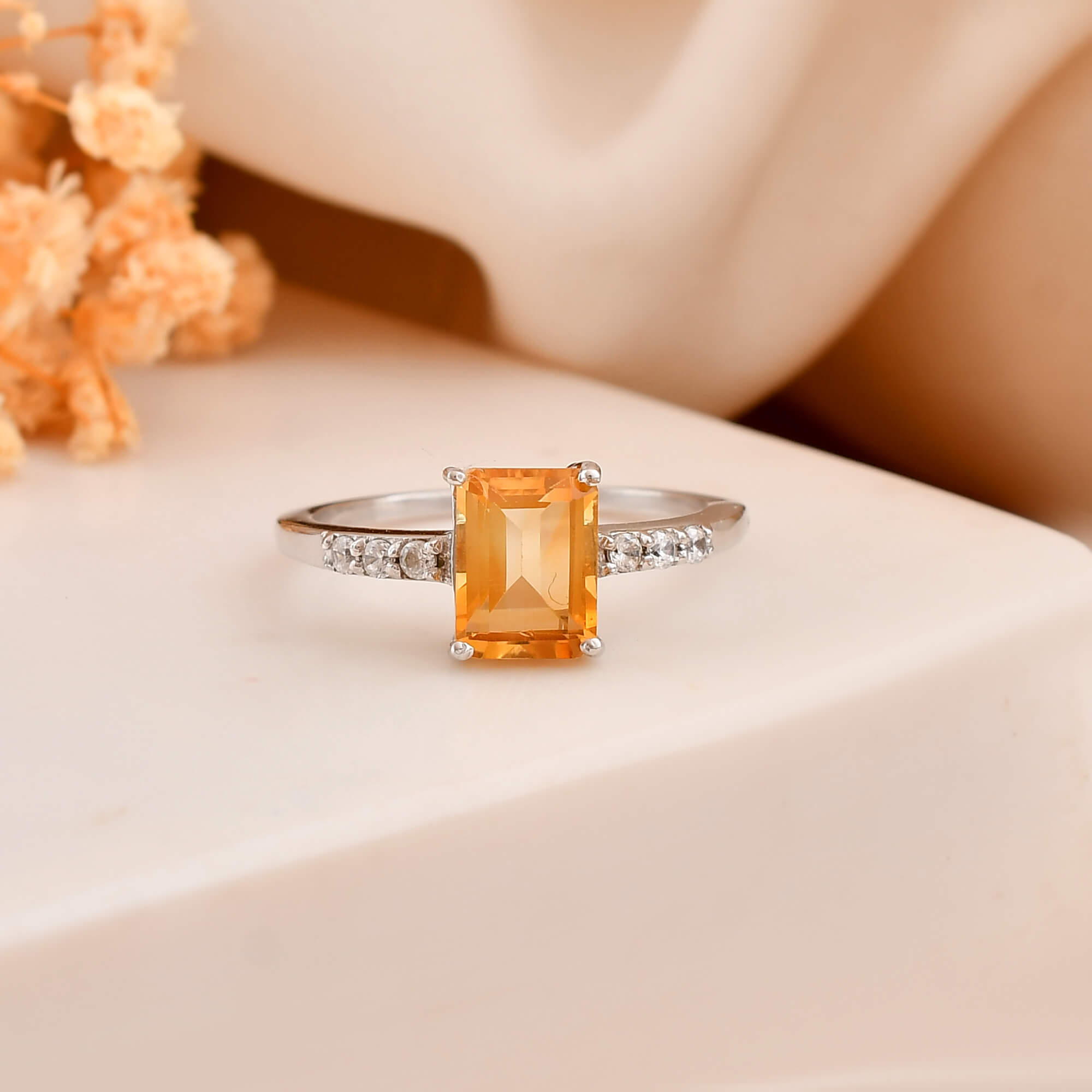 Emerald cut citrine silver ring - 925 Silver Jewellery Meera Jaipur