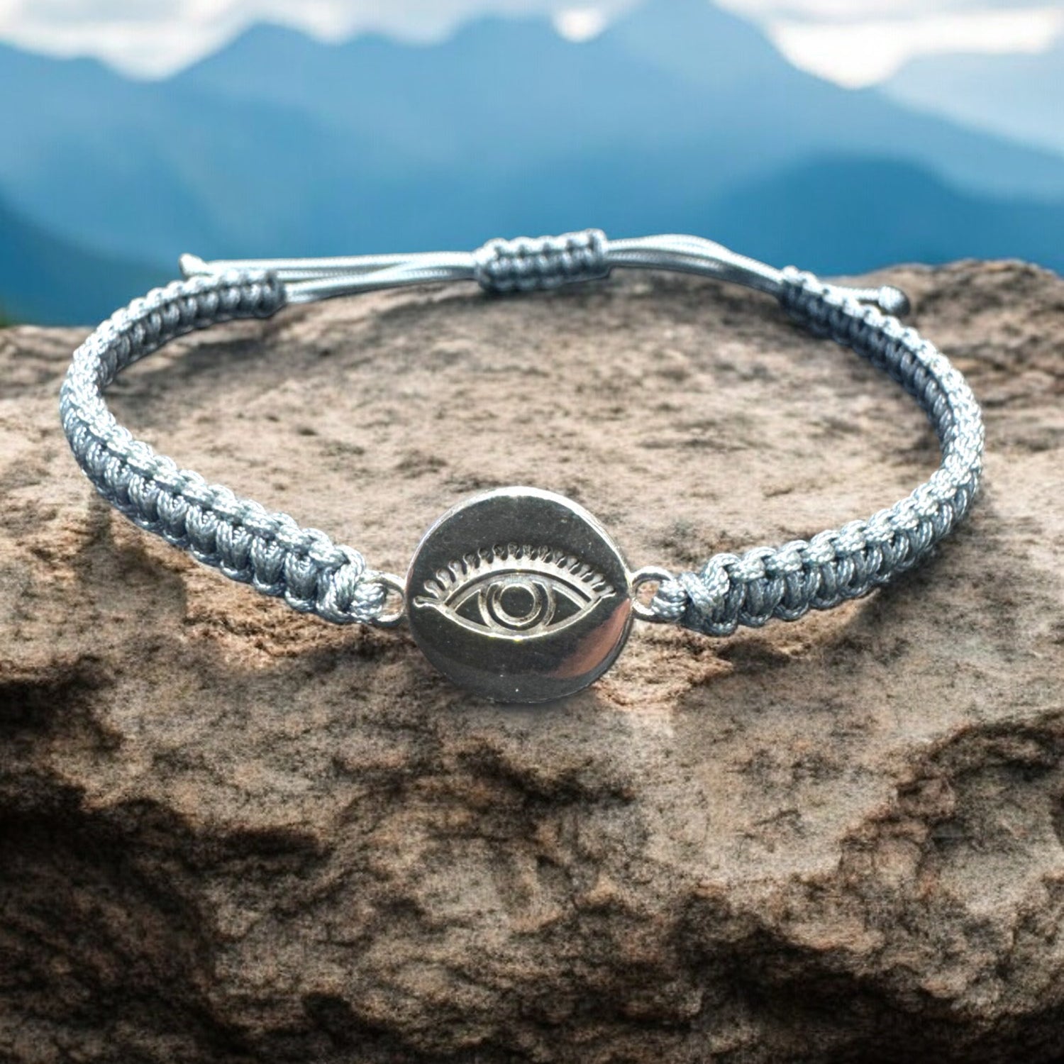 Evil eye Thread mens silver bracelet - 925 Silver Jewellery Meera Jaipur