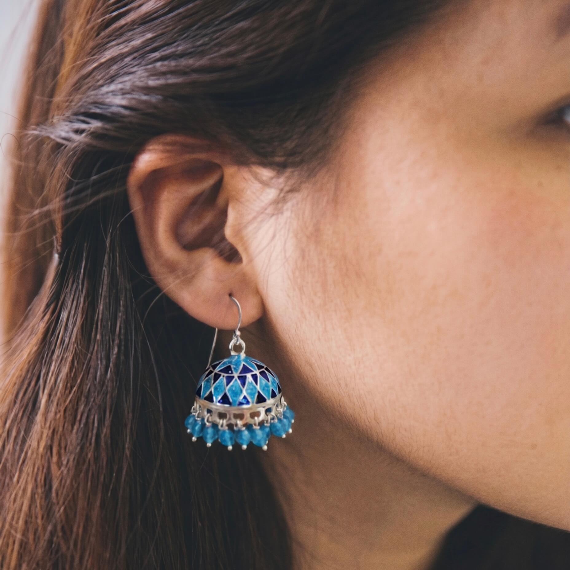 Nila Silver Jhumka