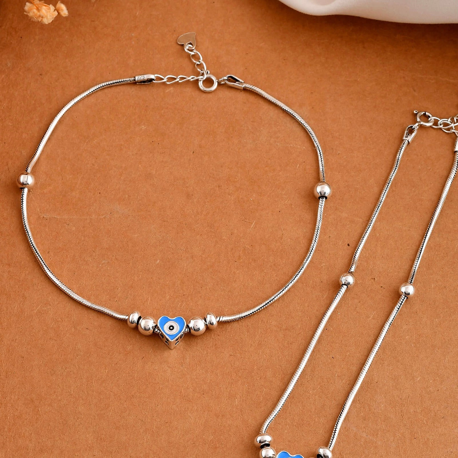 Heart Evil Eye Anklet - 925 Silver Jewellery Meera Jaipur