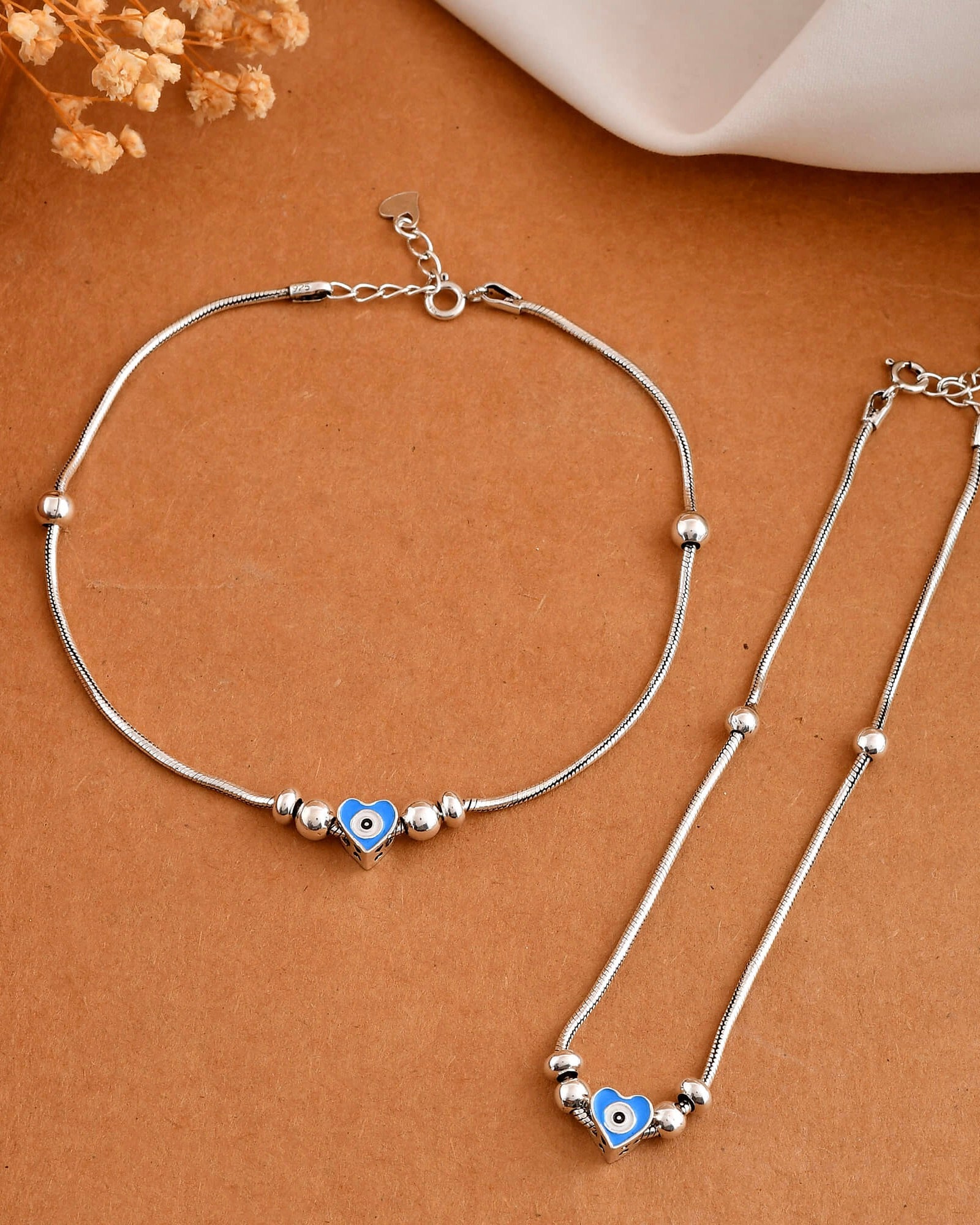 Heart Evil Eye Anklet - 925 Silver Jewellery Meera Jaipur