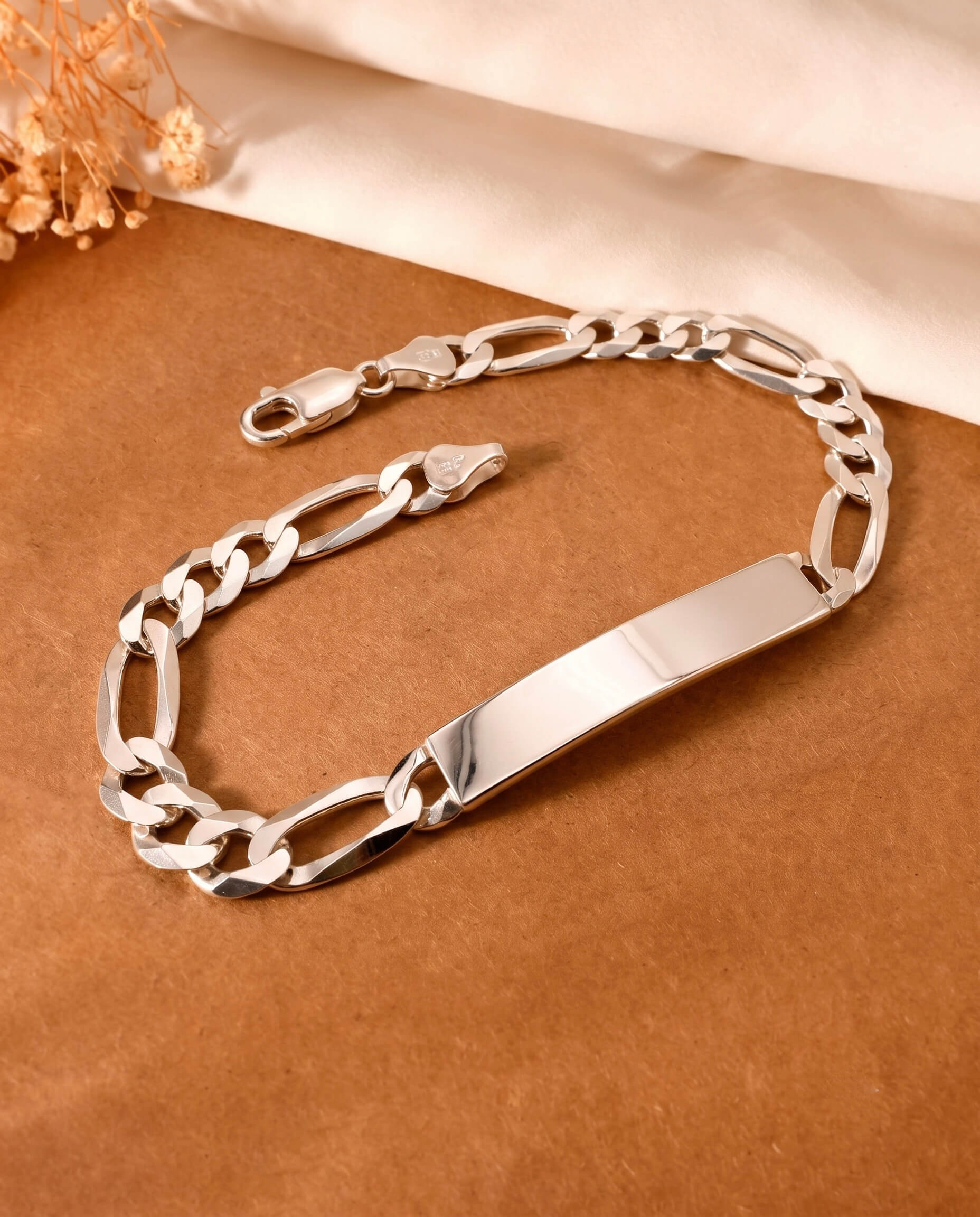 Figaro Mens Silver Bracelet 925 sterling silver meera jaipur