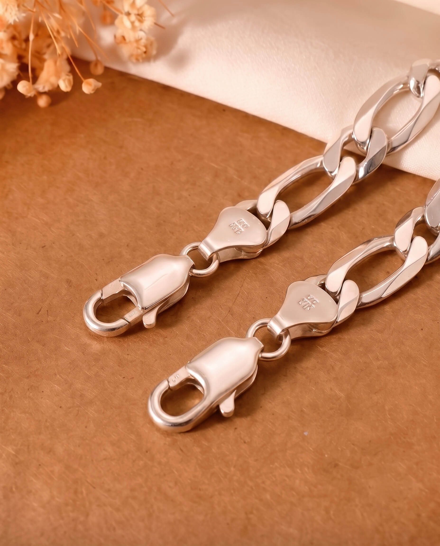 Figaro Mens Silver Bracelet 925 sterling silver meera jaipur