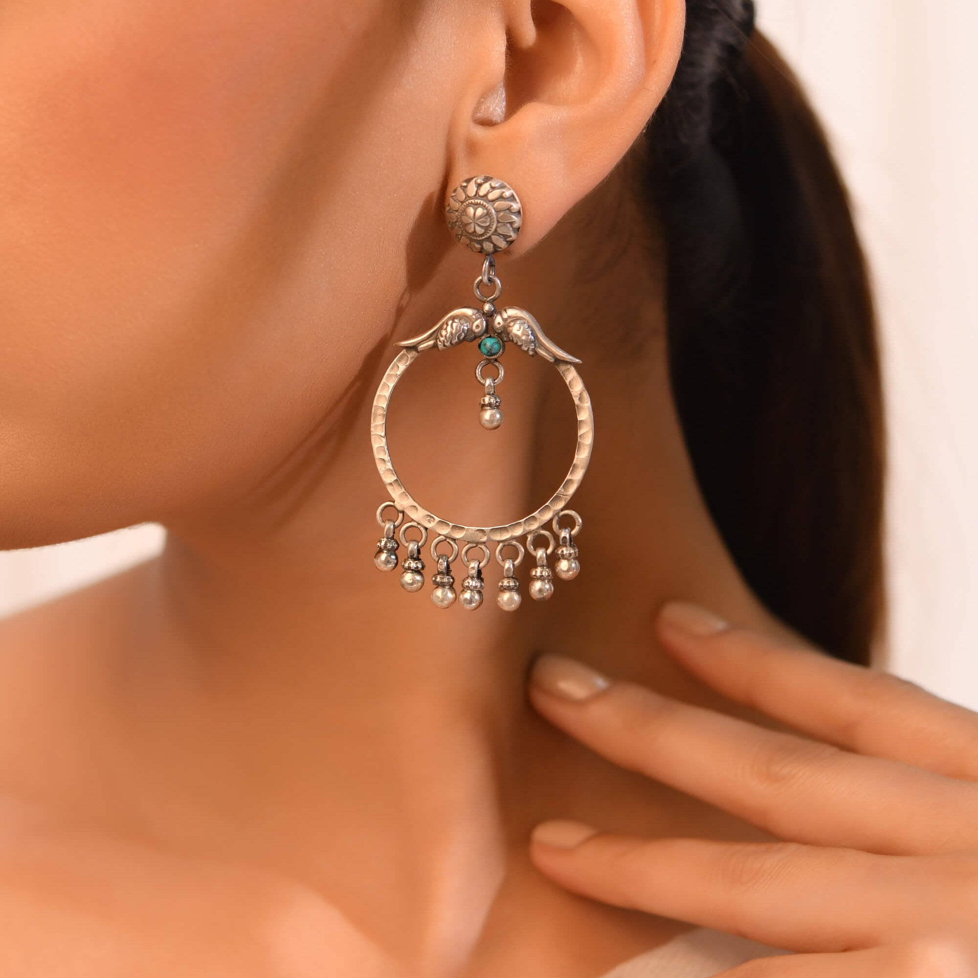 Firoza Chand Bali - 925 Silver Jewellery Meera Jaipur