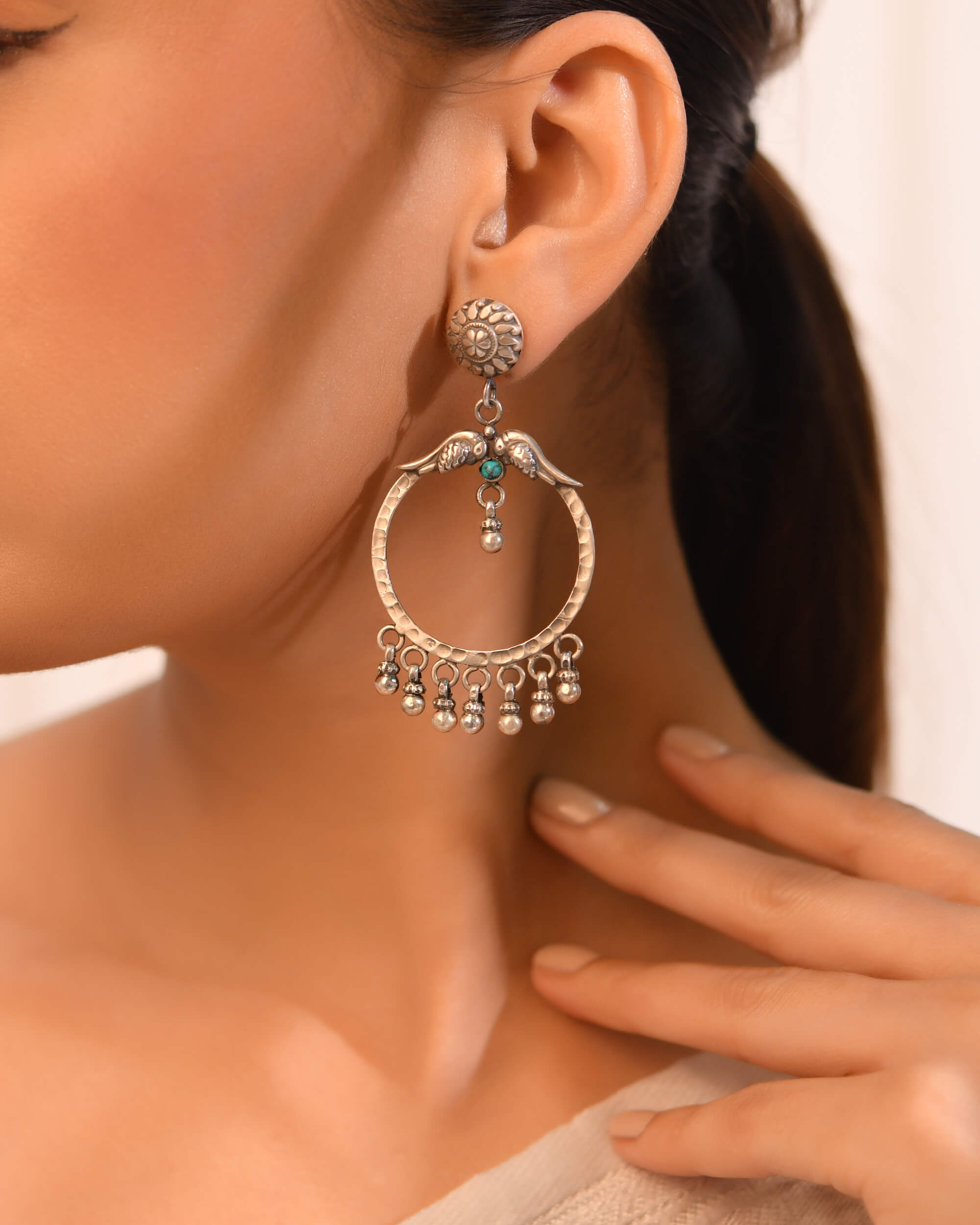 Firoza Chand Bali - 925 Silver Jewellery Meera Jaipur