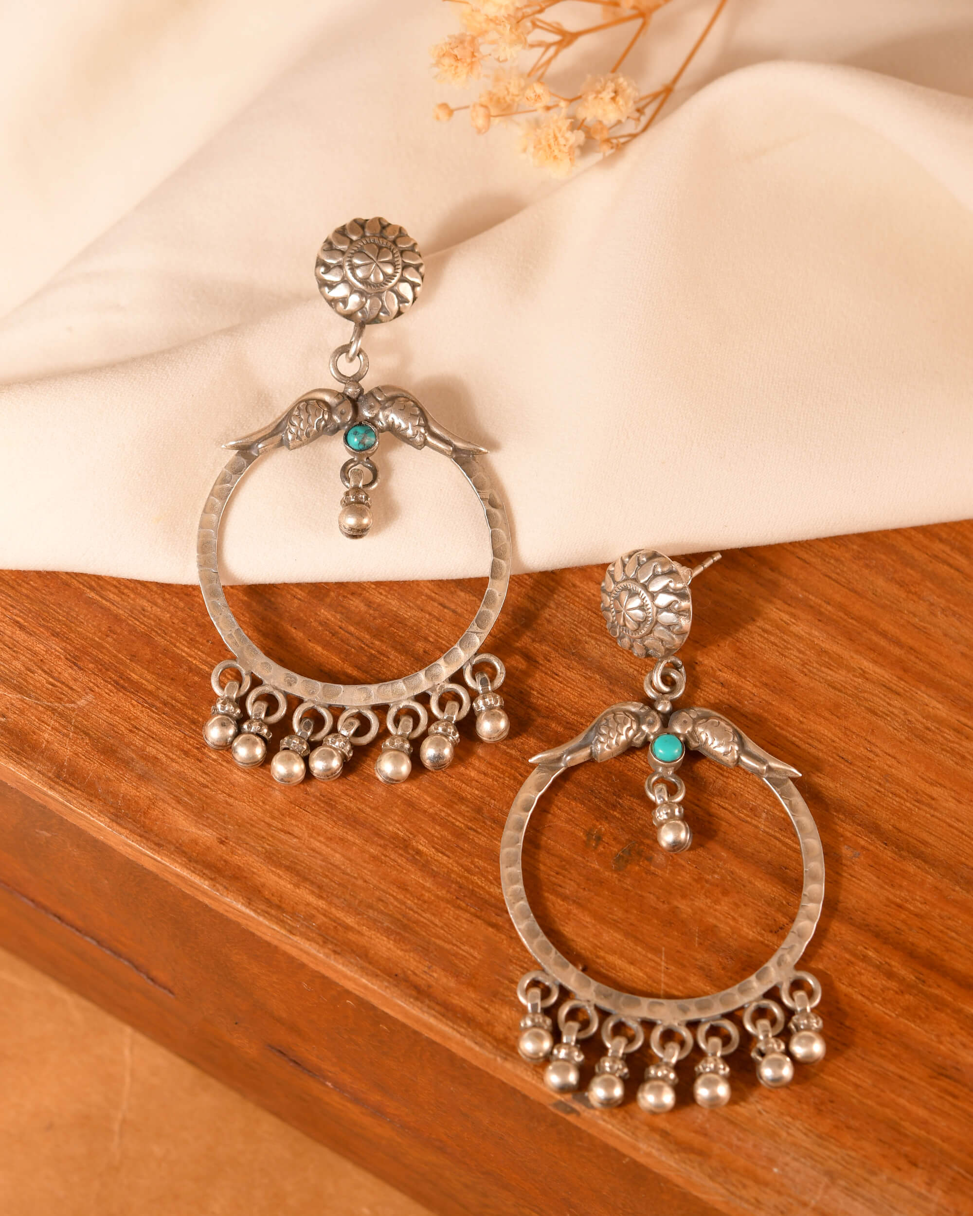 Firoza Chand Bali - 925 Silver Jewellery Meera Jaipur