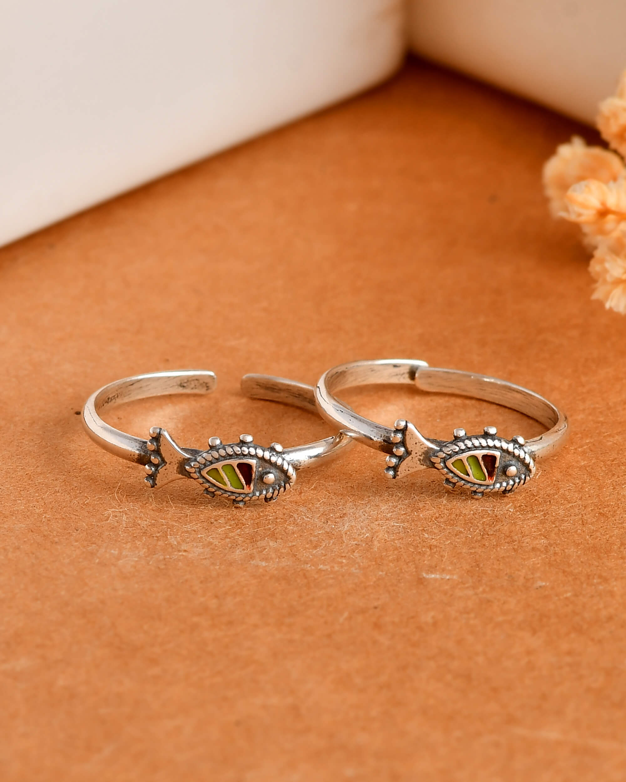 Fish enamel silver toe ring - 925 Silver Jewellery Meera Jaipur