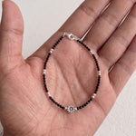 Floral Black Bead Silver Bracelet 925 sterling silver meera jaipur
