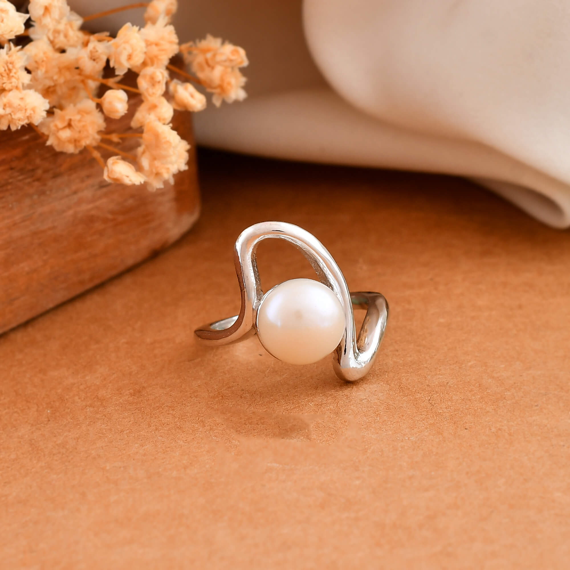 Gama silver ring with pearl - 925 Silver Jewellery Meera Jaipur