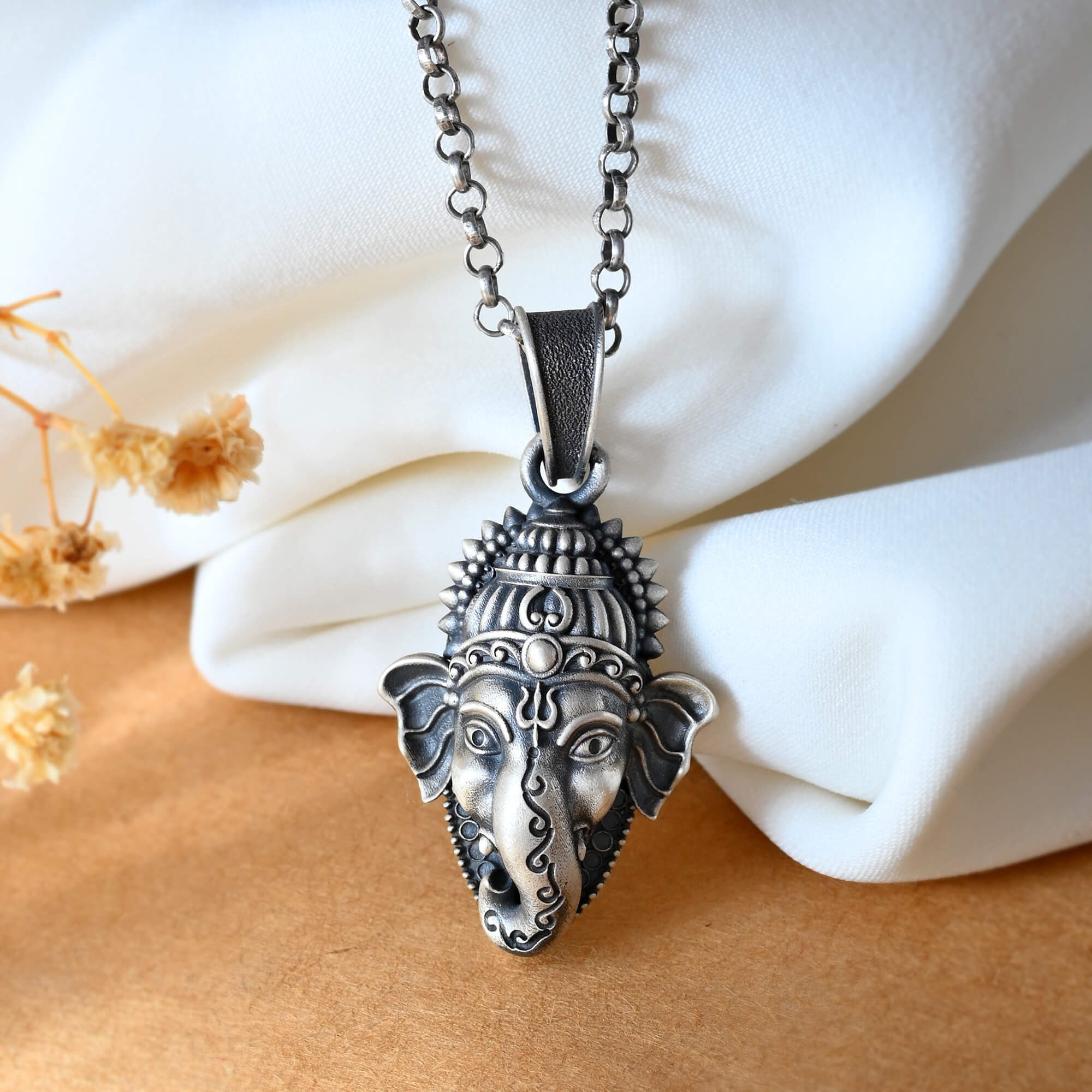 Ganesh ji Face Pendant - 925 Silver Jewellery Meera Jaipur