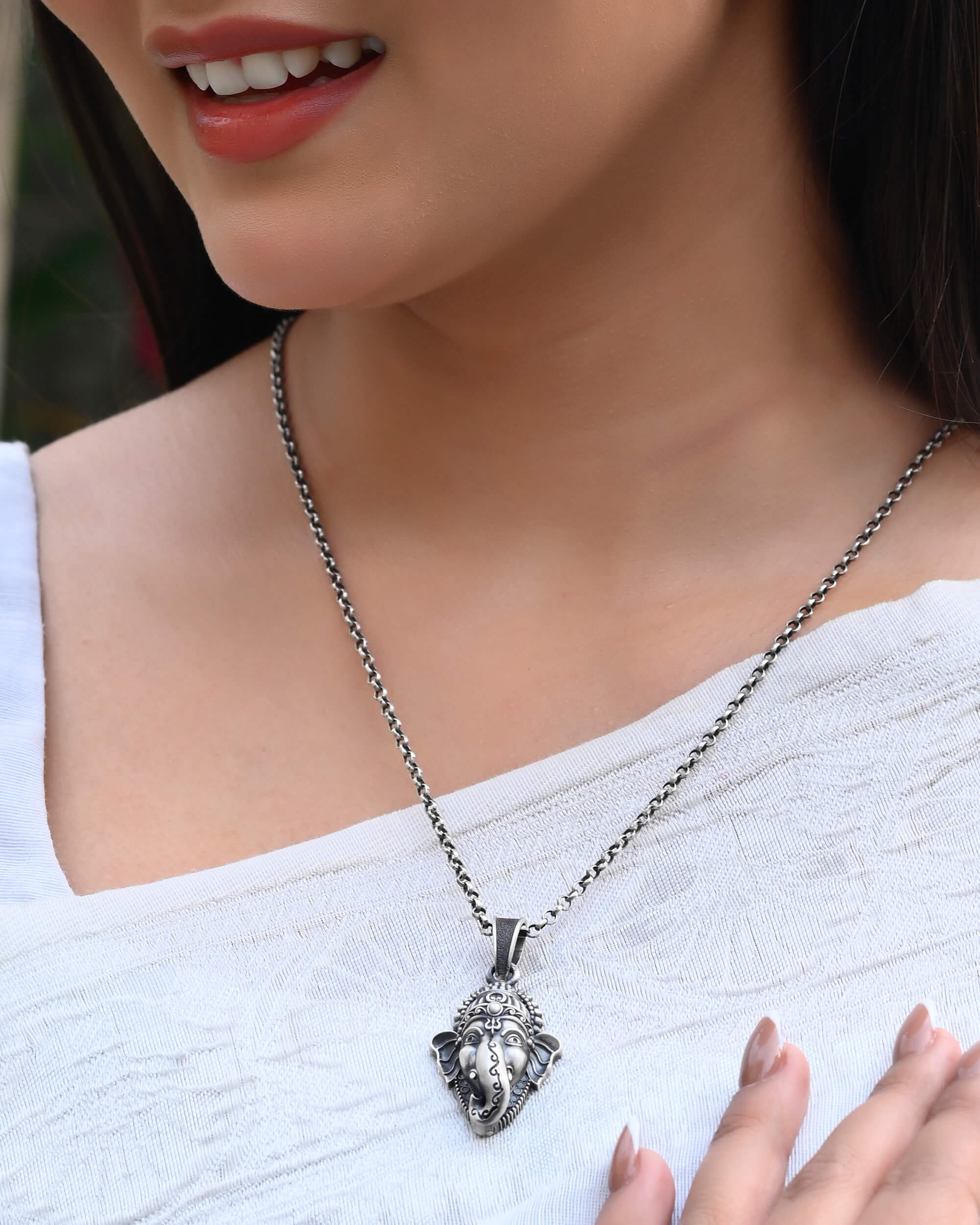 Ganesh ji Face Pendant - 925 Silver Jewellery Meera Jaipur