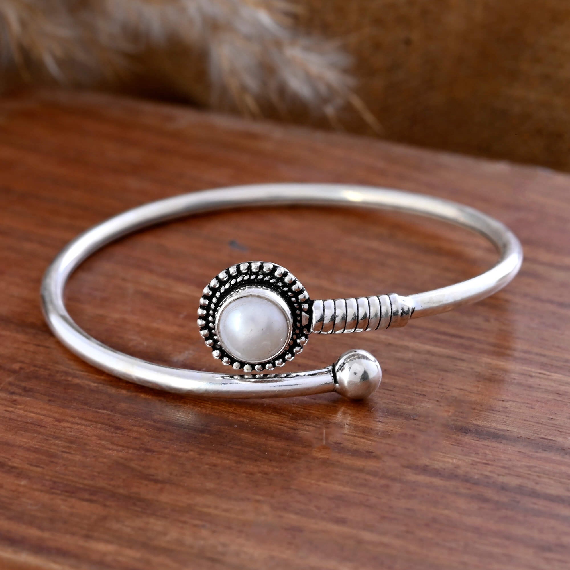 Gaurika Pearl Silver Bangle - 925 Silver Jewellery Meera Jaipur