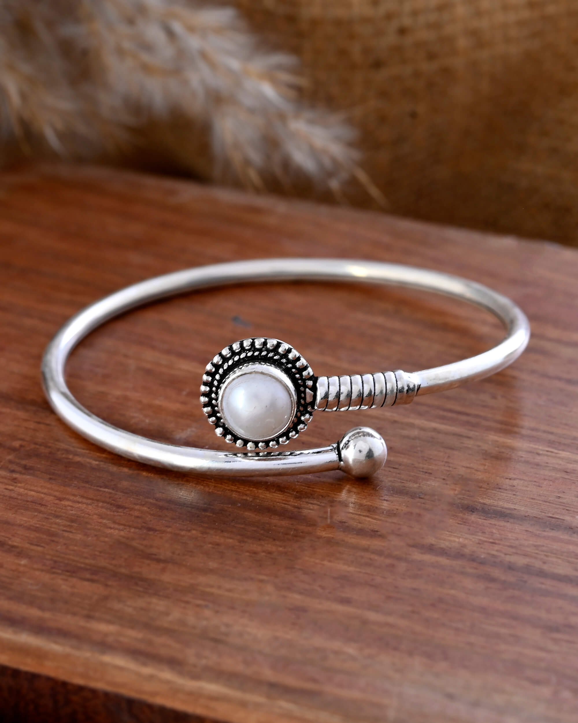 Gaurika Pearl Silver Bangle - 925 Silver Jewellery Meera Jaipur