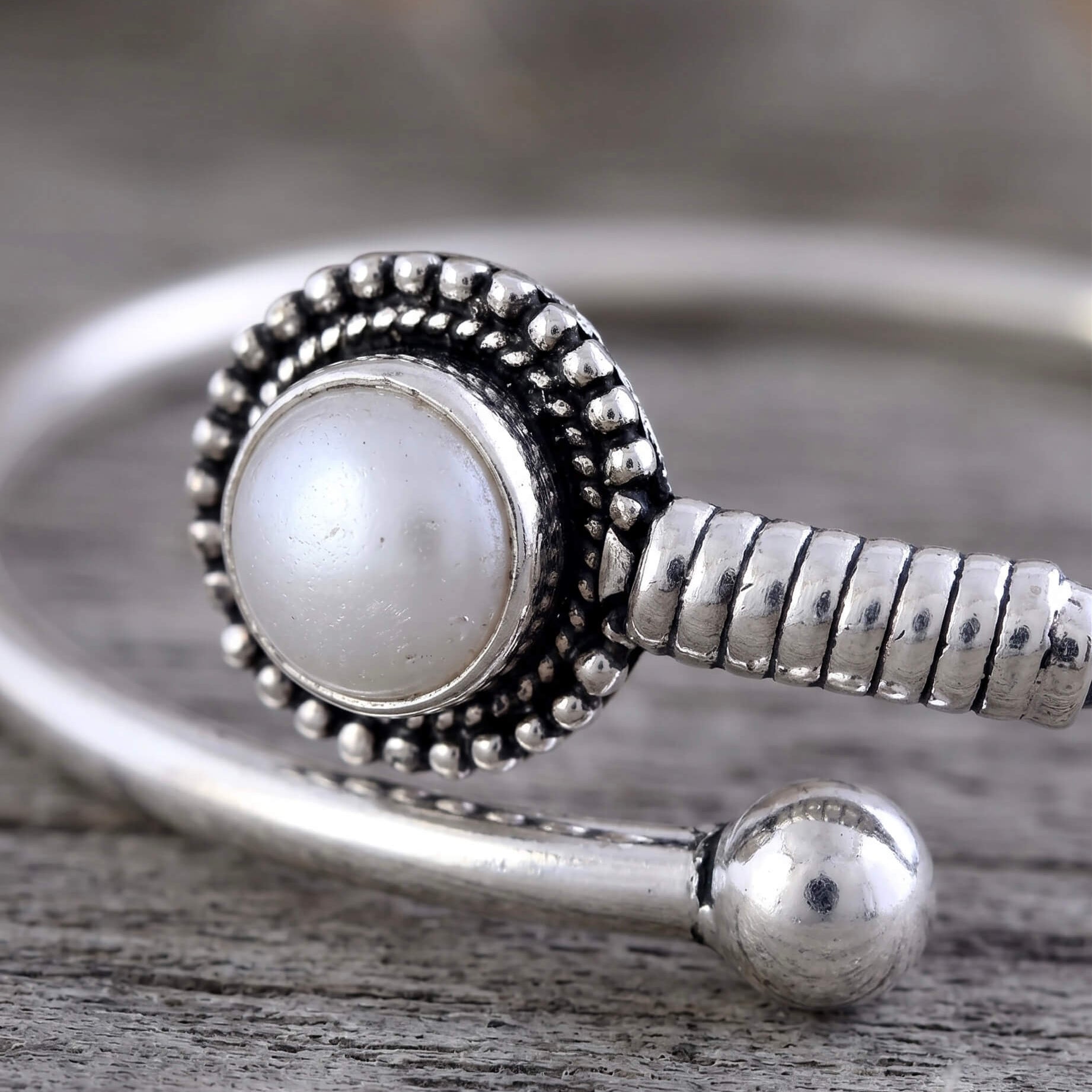Gaurika Pearl Silver Bangle - 925 Silver Jewellery Meera Jaipur