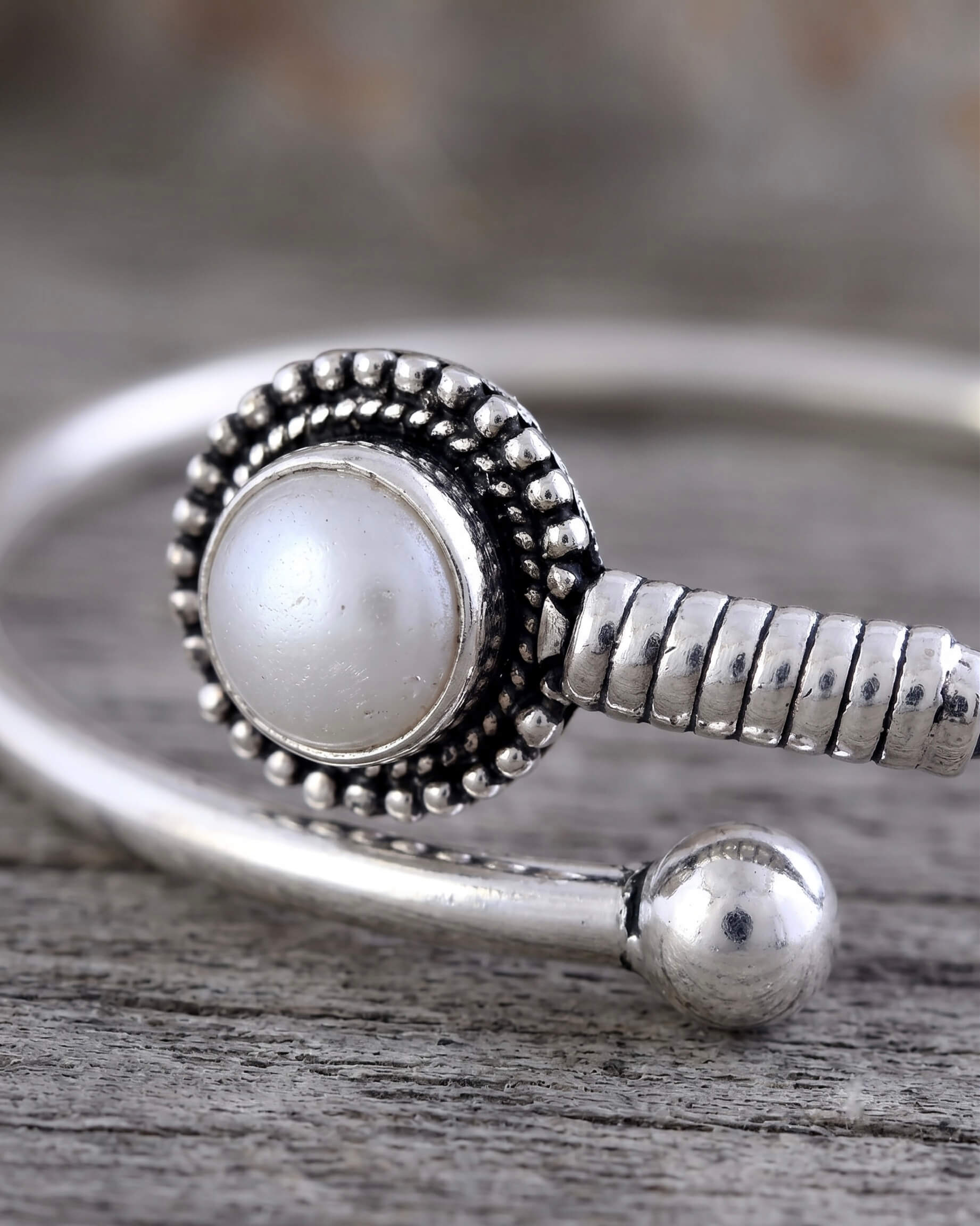 Gaurika Pearl Silver Bangle - 925 Silver Jewellery Meera Jaipur