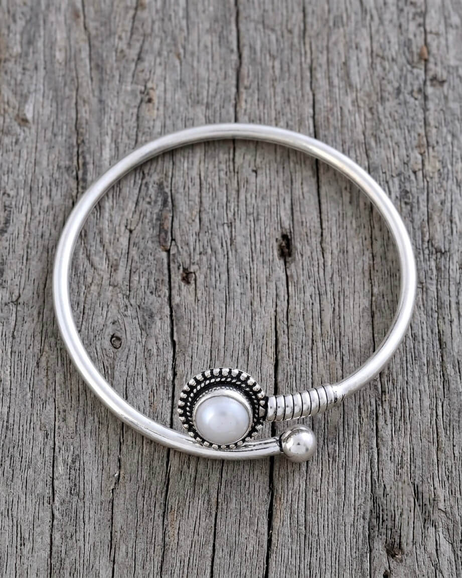 Gaurika Pearl Silver Bangle - 925 Silver Jewellery Meera Jaipur
